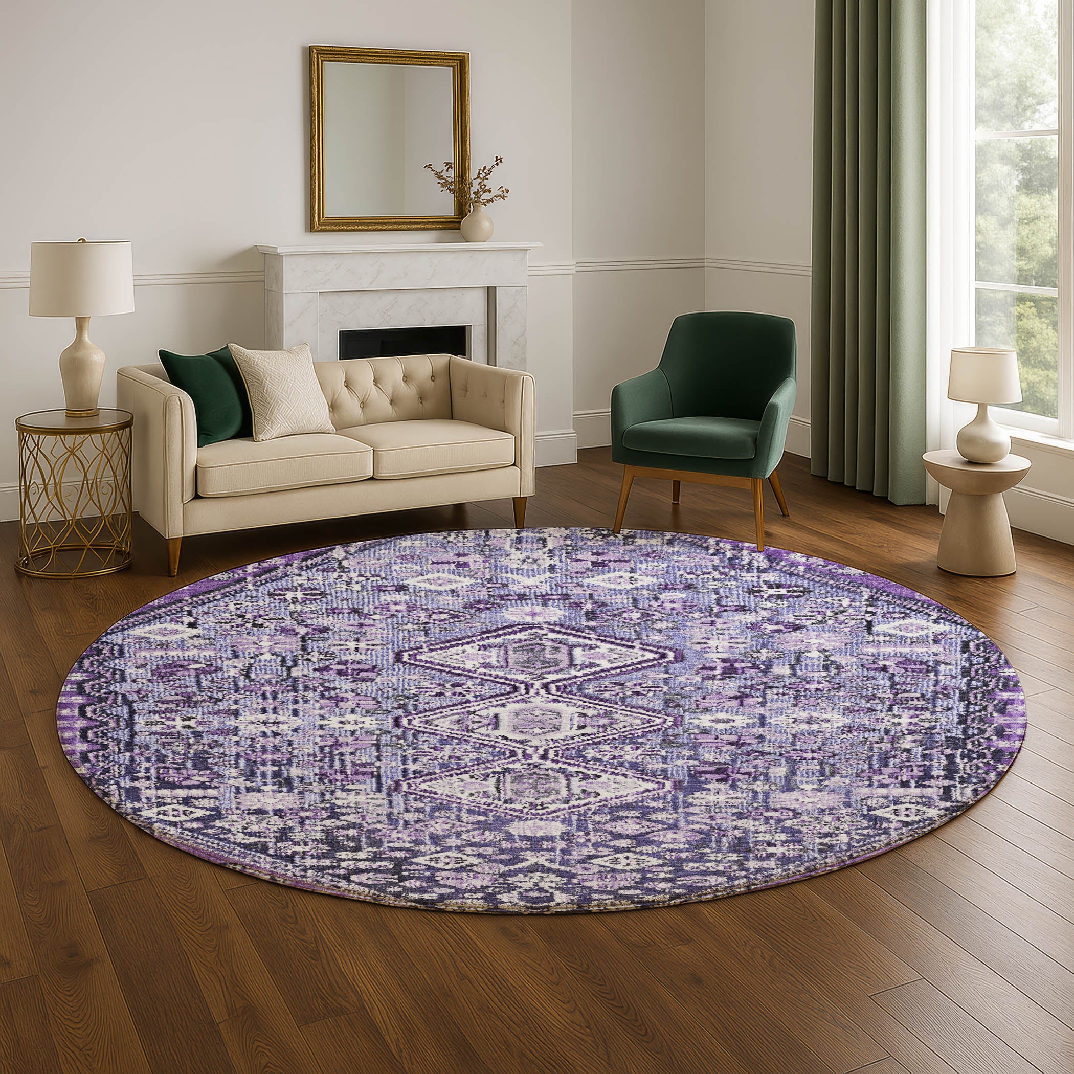 Chiang Mai Machine Washable Transitional Purple Rug 8' x 8' #shape_Round