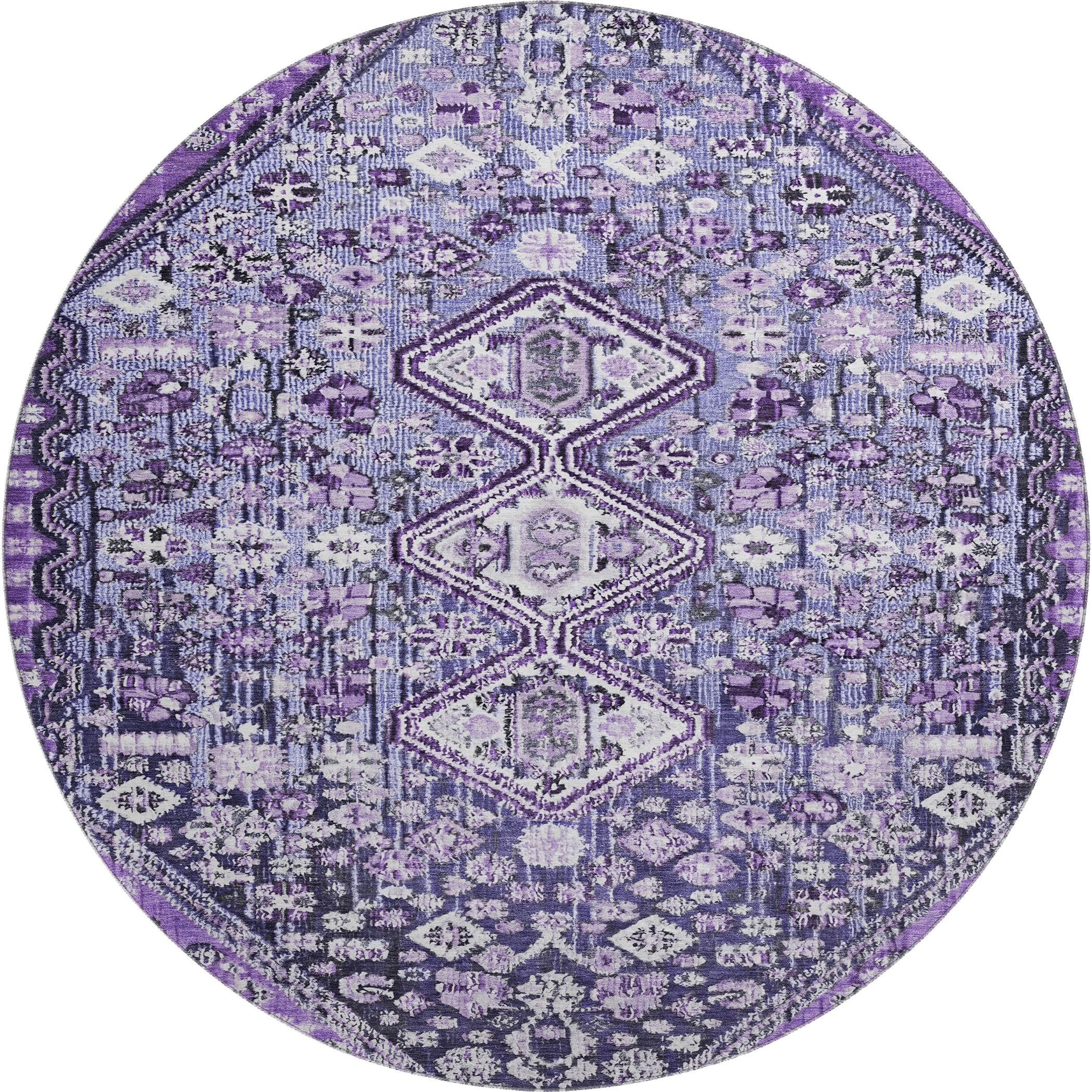 Chiang Mai Machine Washable Transitional Purple Rug 8' x 8' #shape_Round