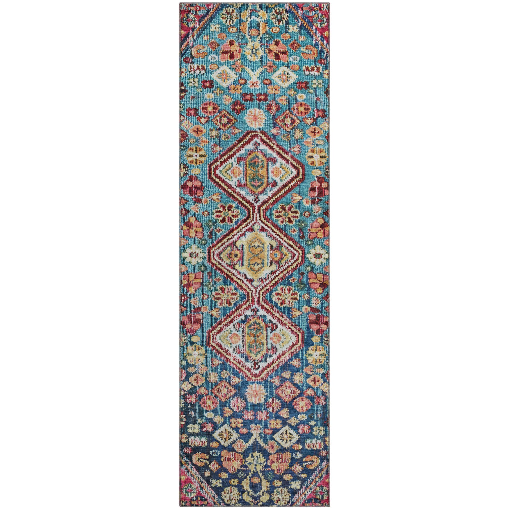 Chiang Mai Machine Washable Transitional Teal Rug 2'3" x 7'6" #shape_Runner