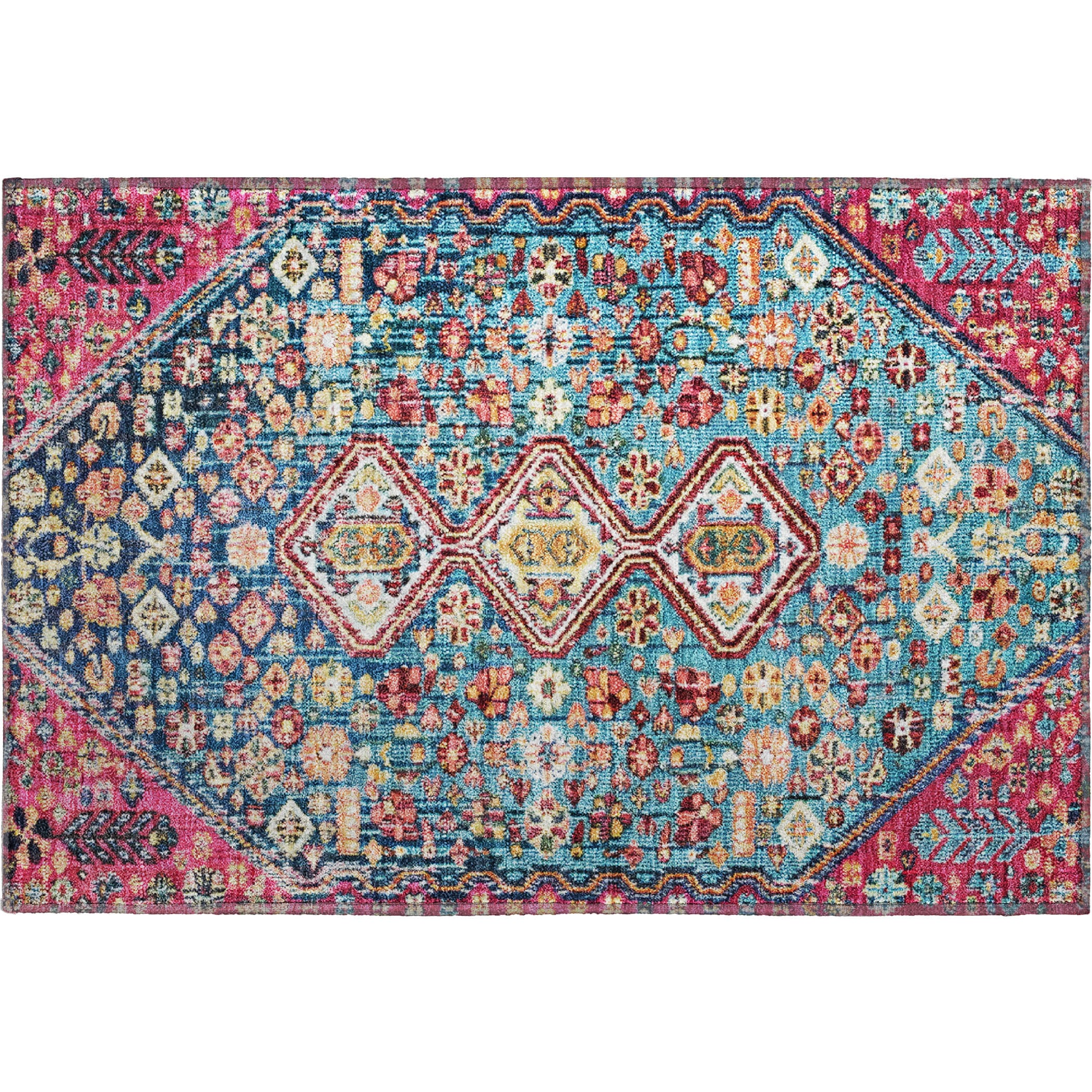 Chiang Mai Machine Washable Transitional Teal Rug 1'8" x 2'6" #shape_Rectangle