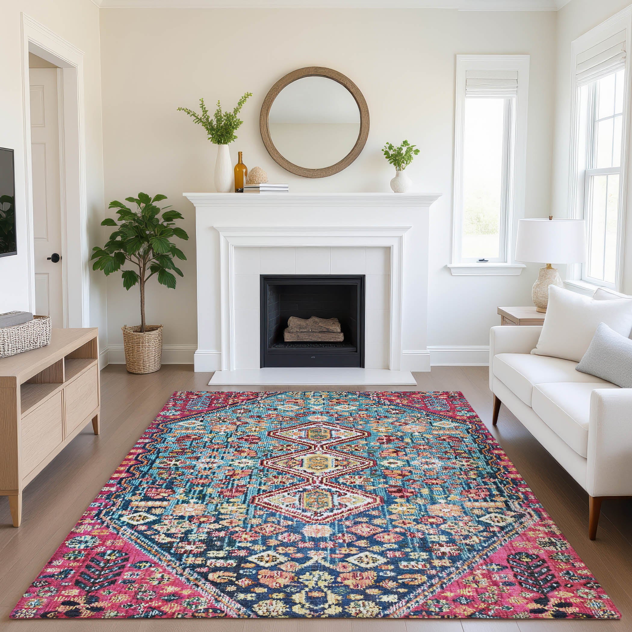 Chiang Mai Machine Washable Transitional Teal Rug 2'6" x 3'10" #shape_Rectangle