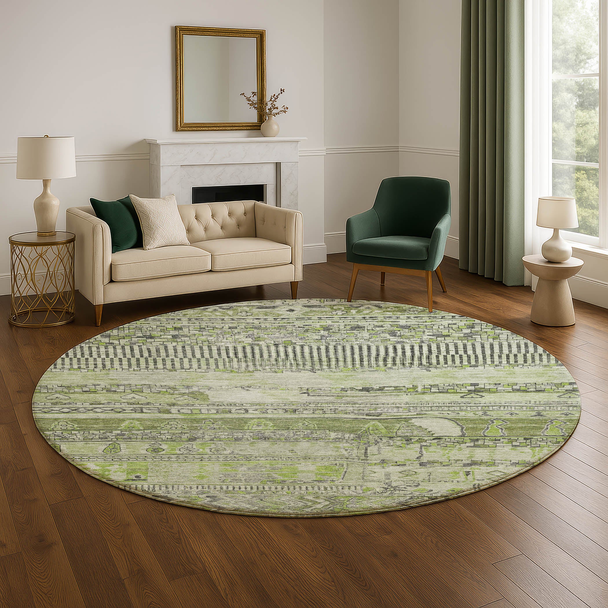 Jaipur Machine Washable Transitional Olive Green Rug 8' x 8' #shape_Round