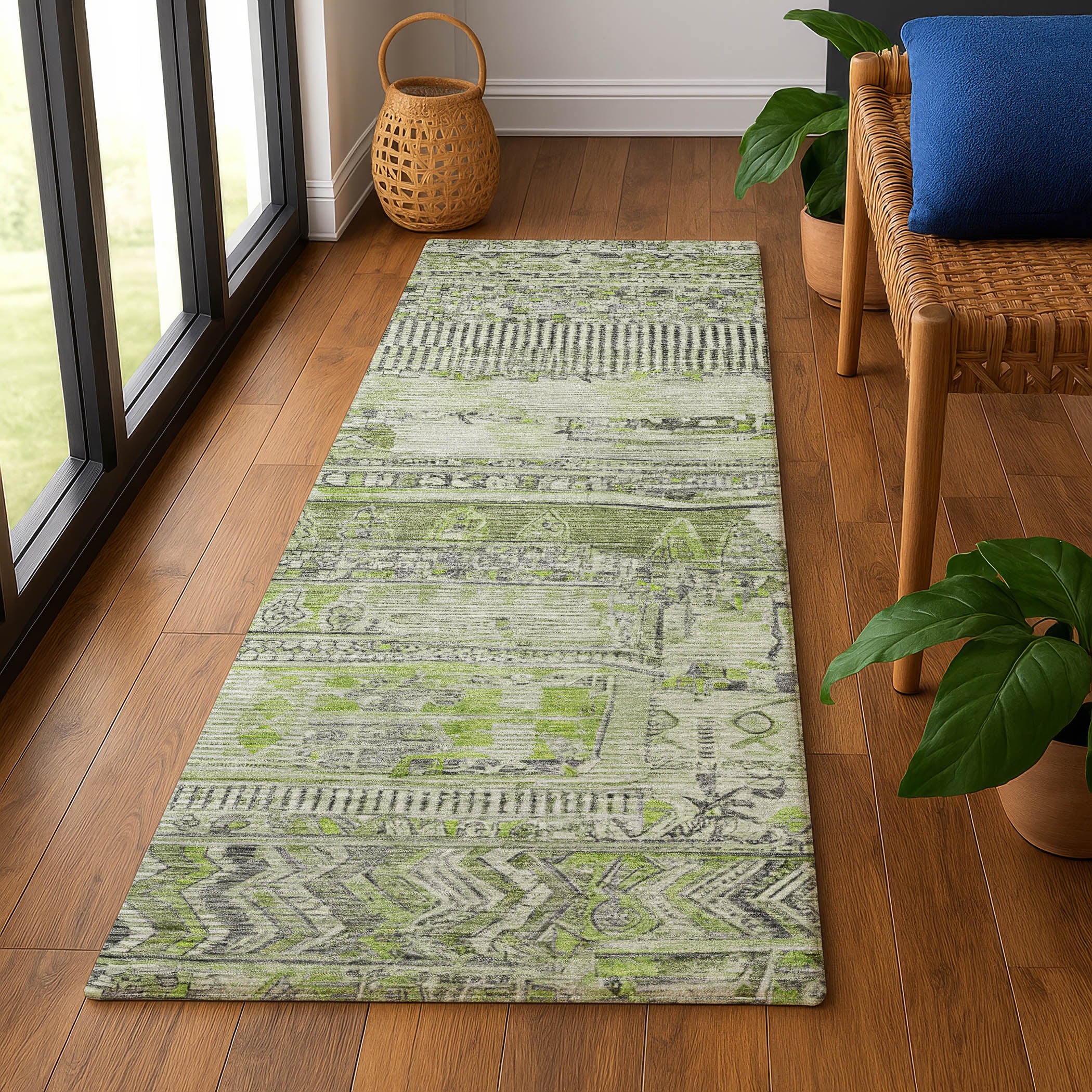 Jaipur Machine Washable Transitional Olive Green Rug 2'3" x 7'6" #shape_Runner