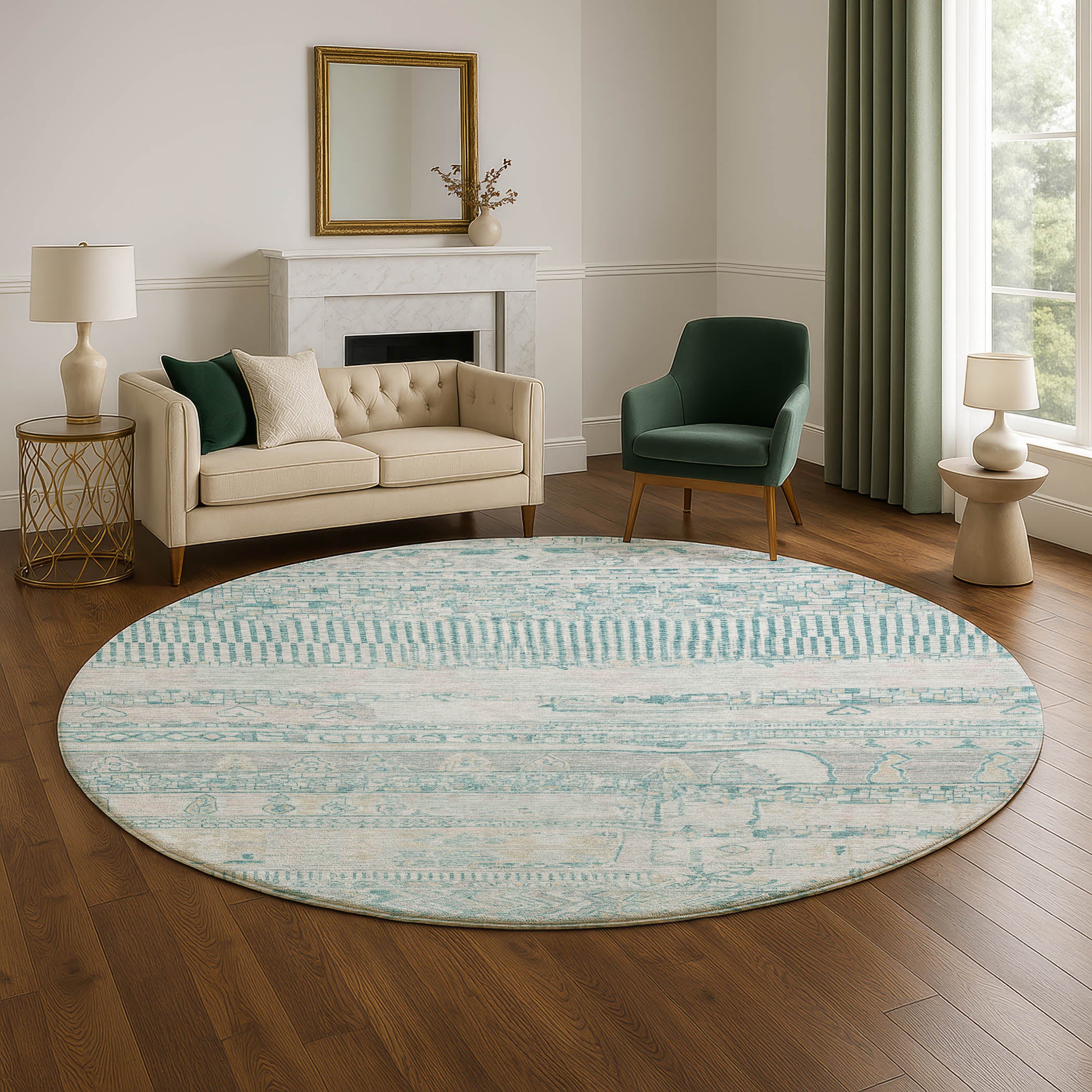 Jaipur Machine Washable Transitional Teal Rug 8' x 8' #shape_Round