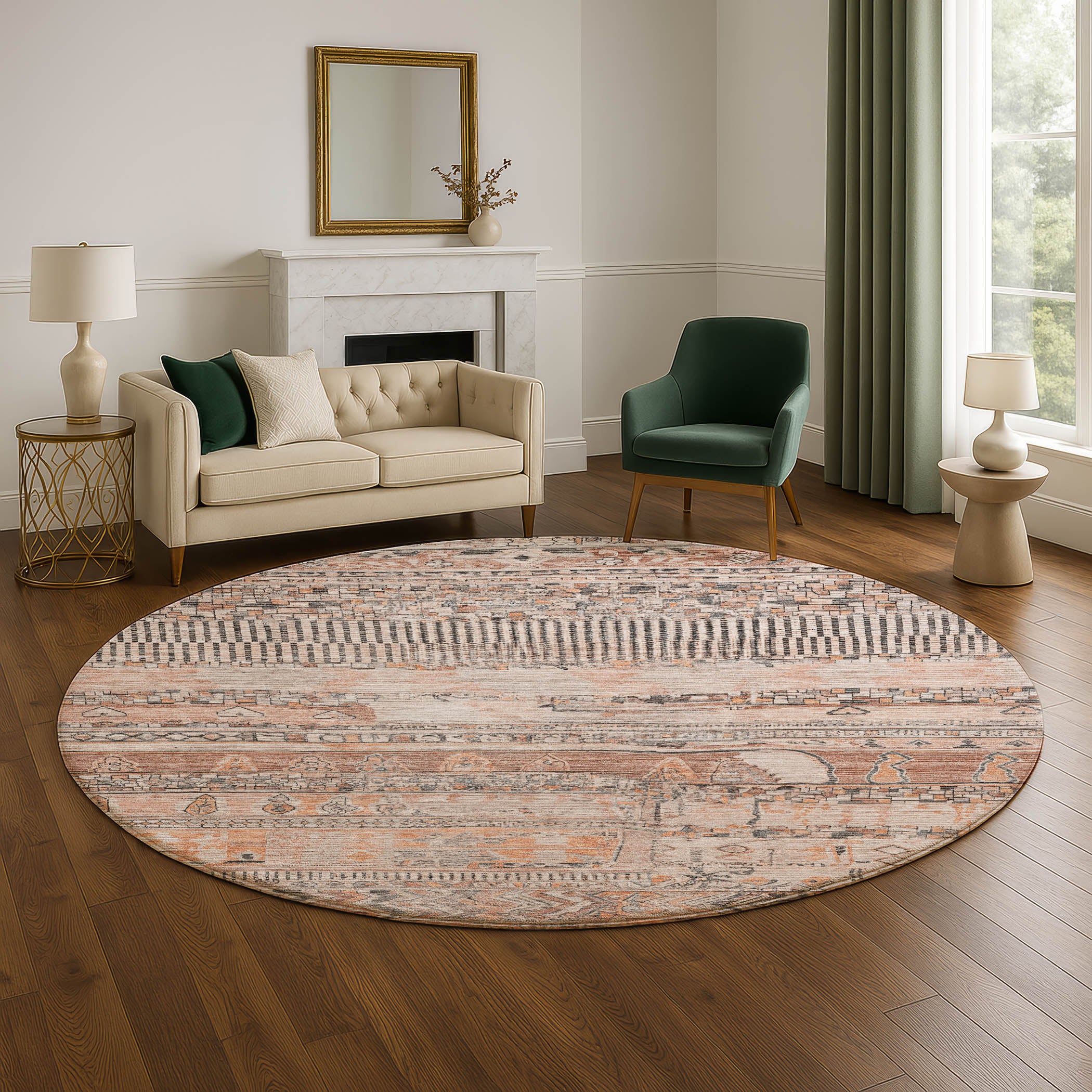 Jaipur Machine Washable Transitional Terracotta Orange Rug 8' x 8' #shape_Round