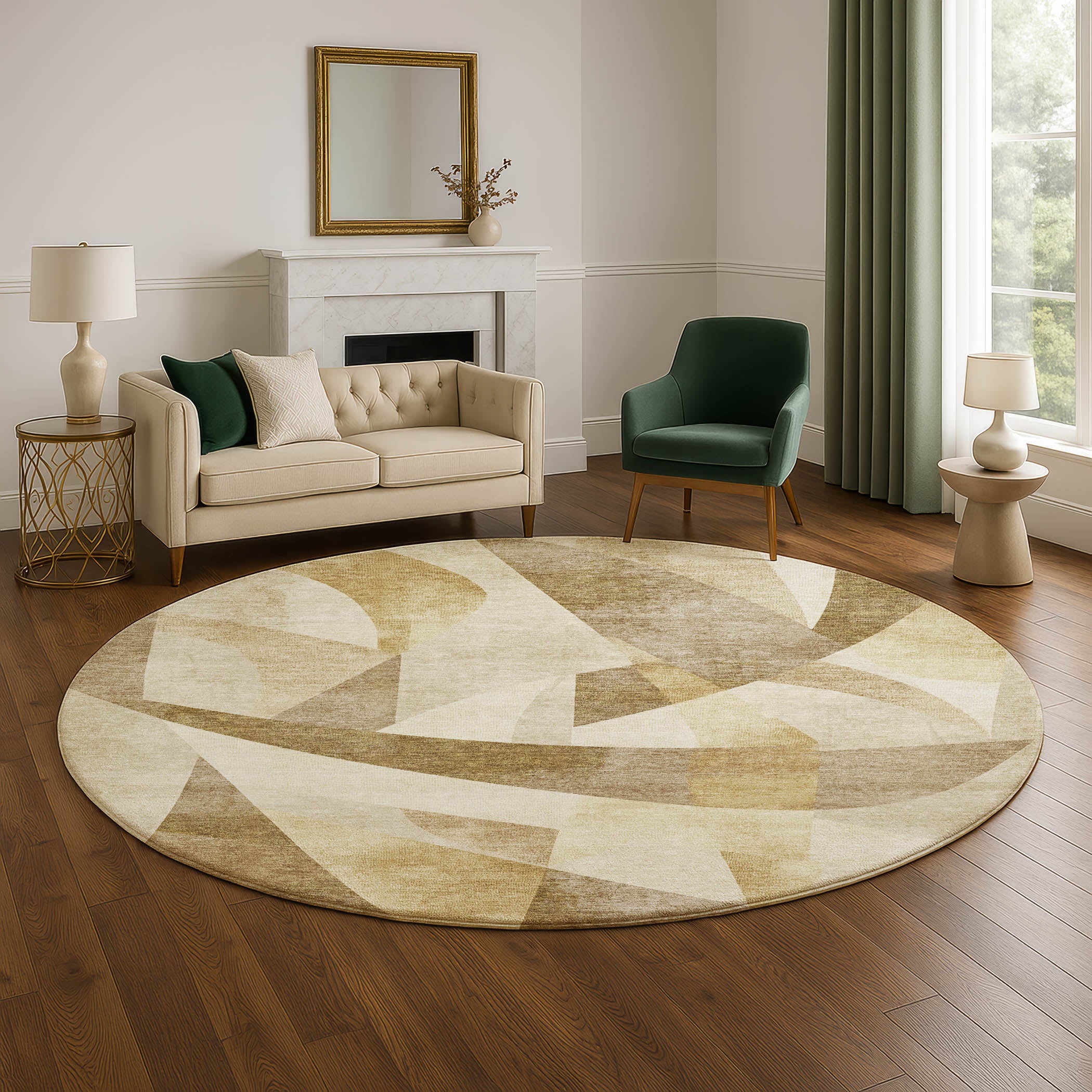 Chiang Mai Machine Washable Transitional Brown Rug 8' x 8' #shape_Round