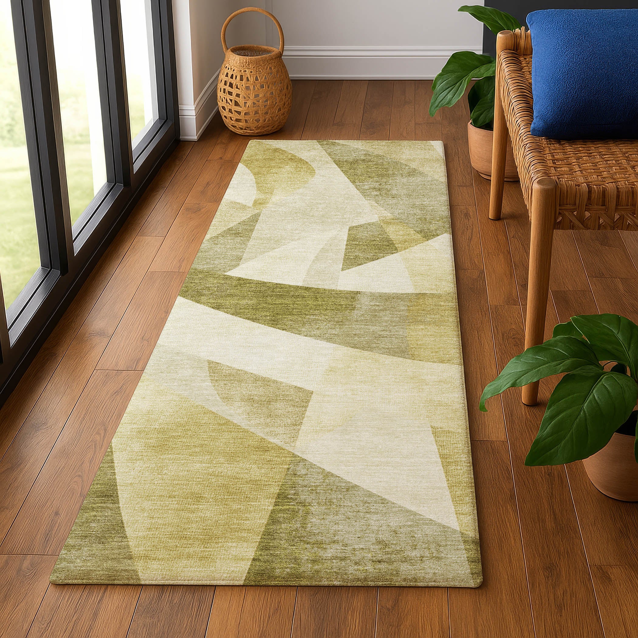 Chiang Mai Machine Washable Transitional Cactus Green Rug 2'3" x 7'6" #shape_Runner