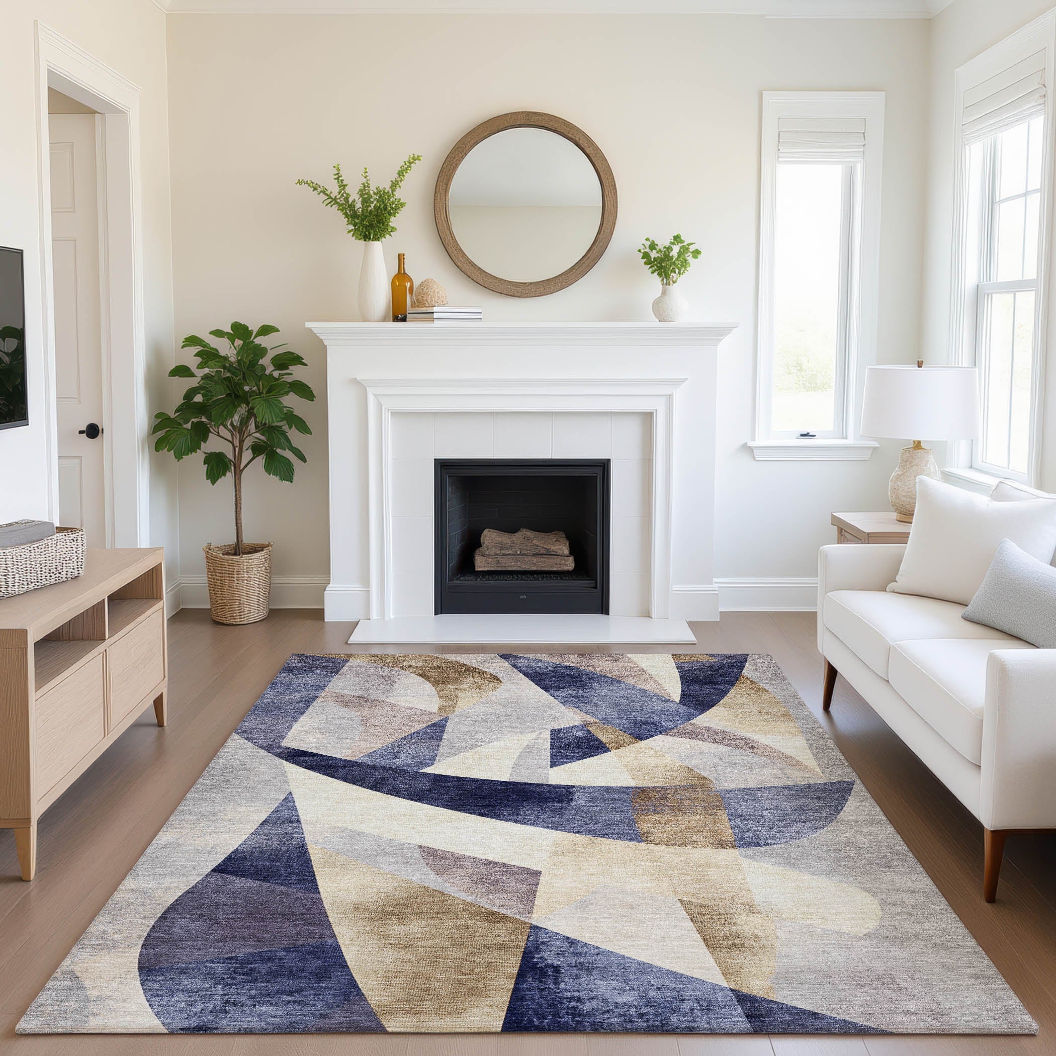 Chiang Mai Machine Washable Transitional Navy Blue Rug 2'6" x 3'10" #shape_Rectangle