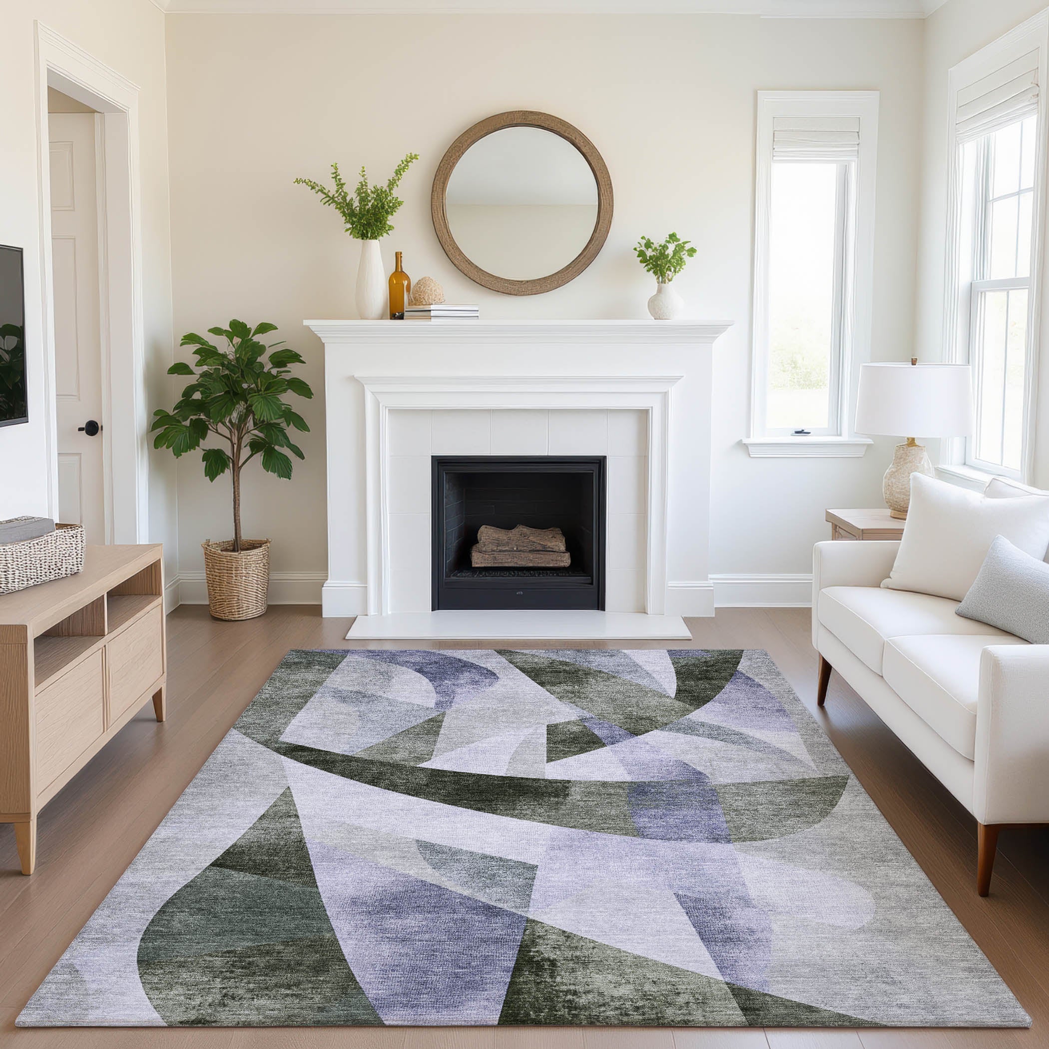 Chiang Mai Machine Washable Transitional Olive Green Rug 2'6" x 3'10" #shape_Rectangle