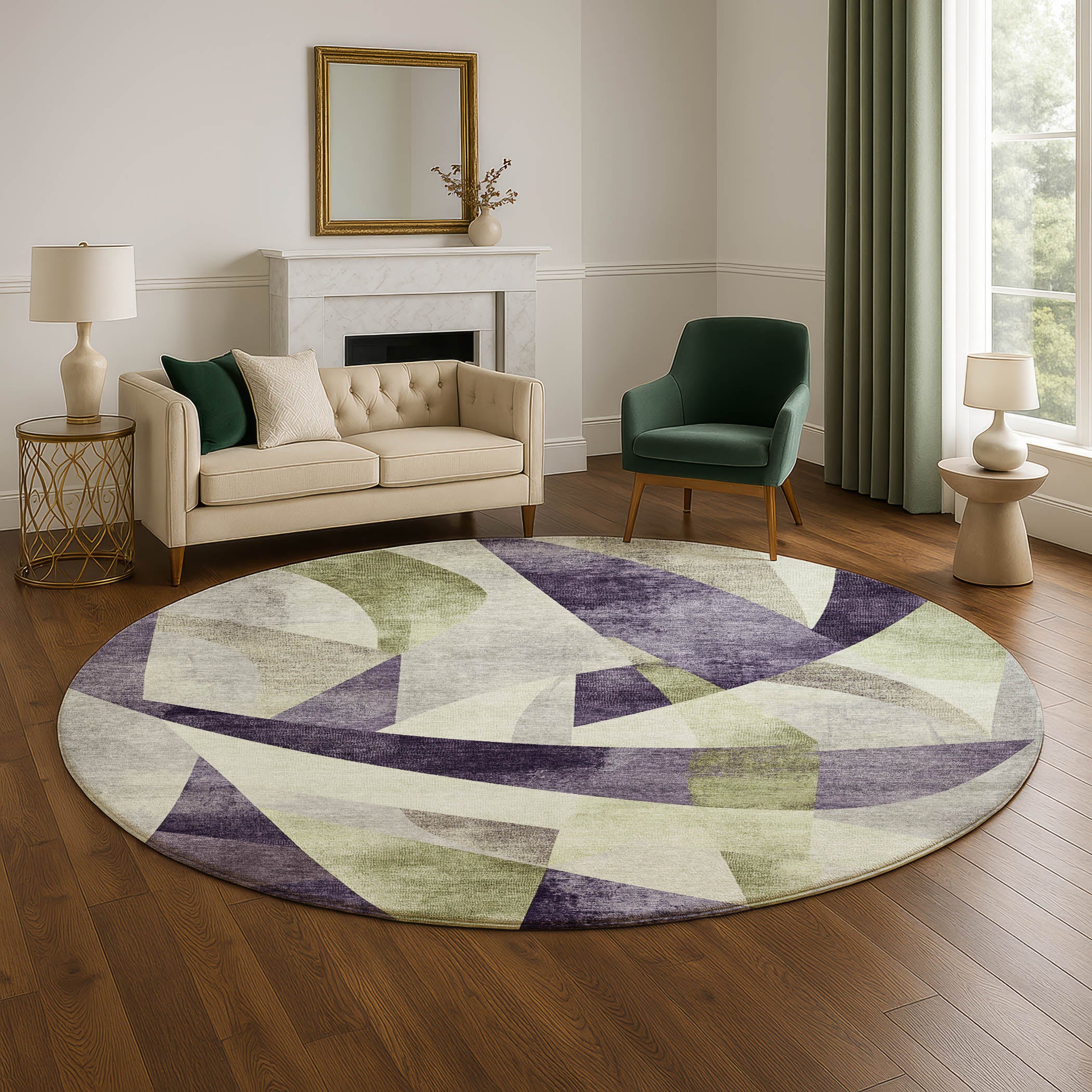 Chiang Mai Machine Washable Transitional Purple Rug 8' x 8' #shape_Round