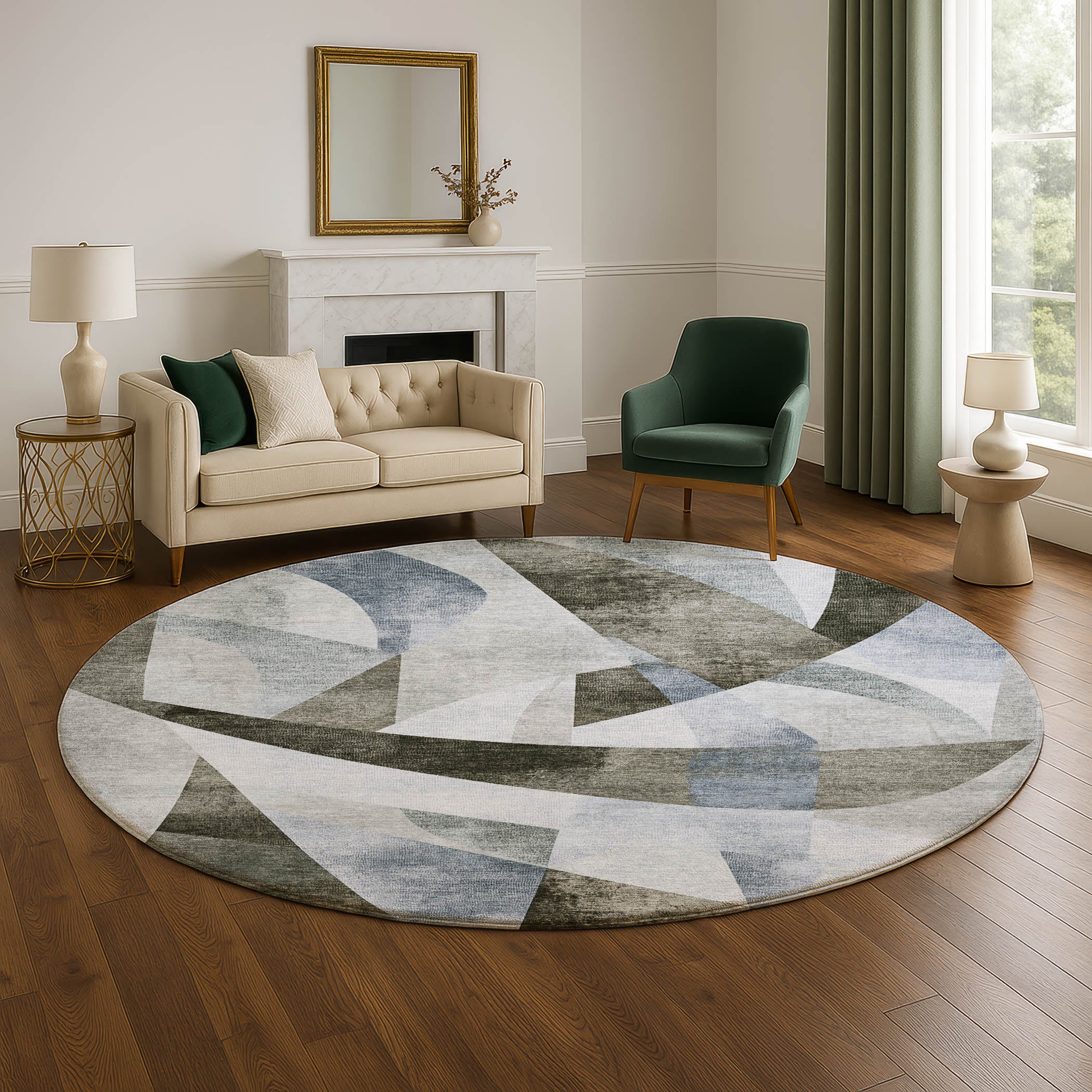 Chiang Mai Machine Washable Transitional Taupe Brown Rug 8' x 8' #shape_Round