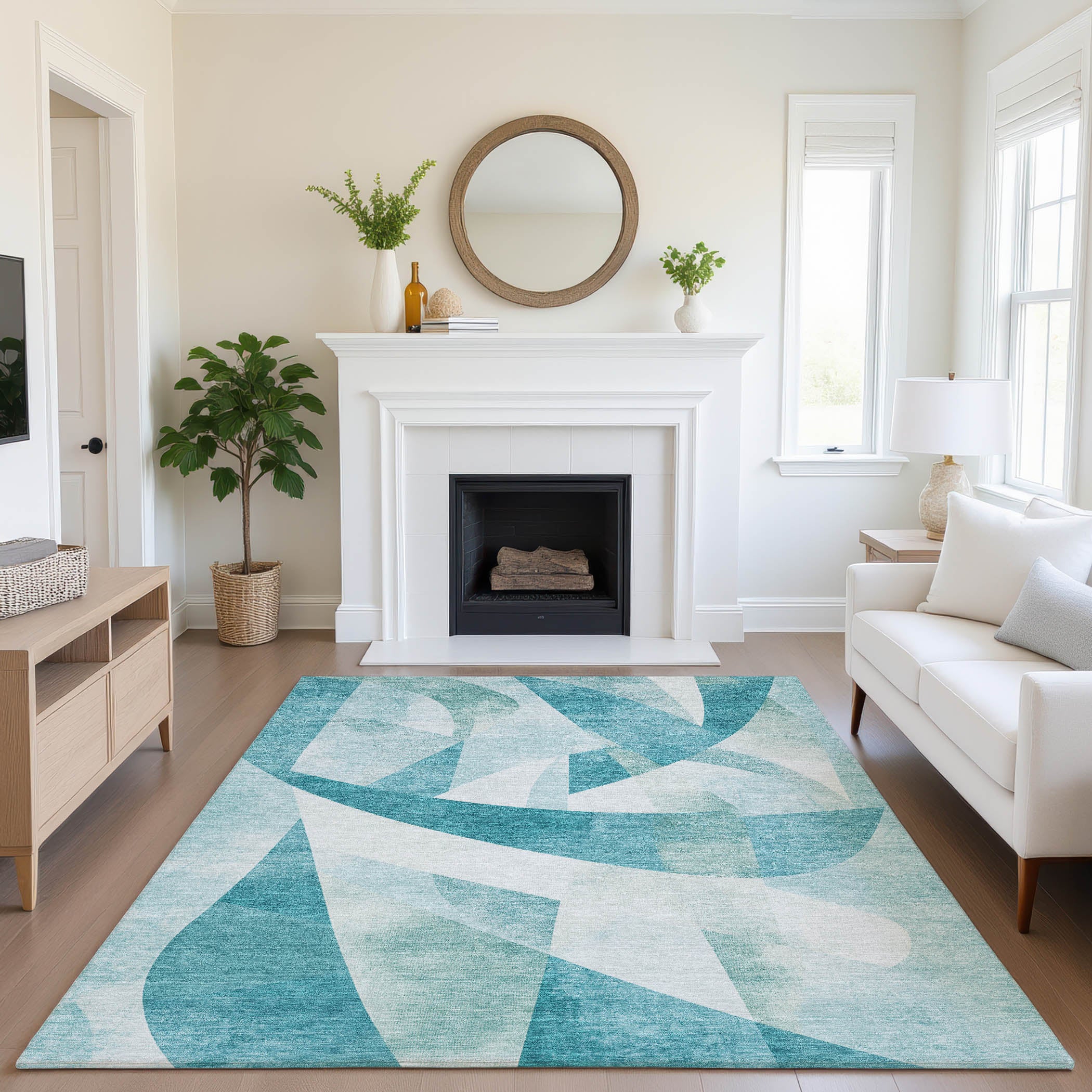 Chiang Mai Machine Washable Transitional Teal Rug 2'6" x 3'10" #shape_Rectangle