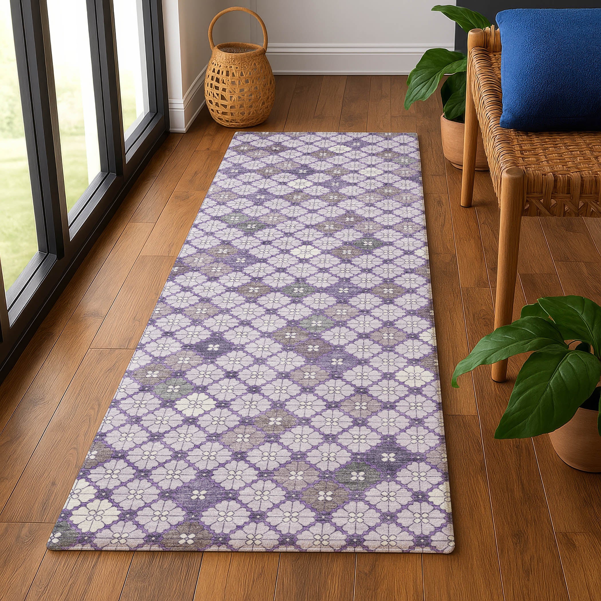 Antigua Machine Washable Transitional Lavender Purple Rug 2'3" x 7'6" #shape_Runner