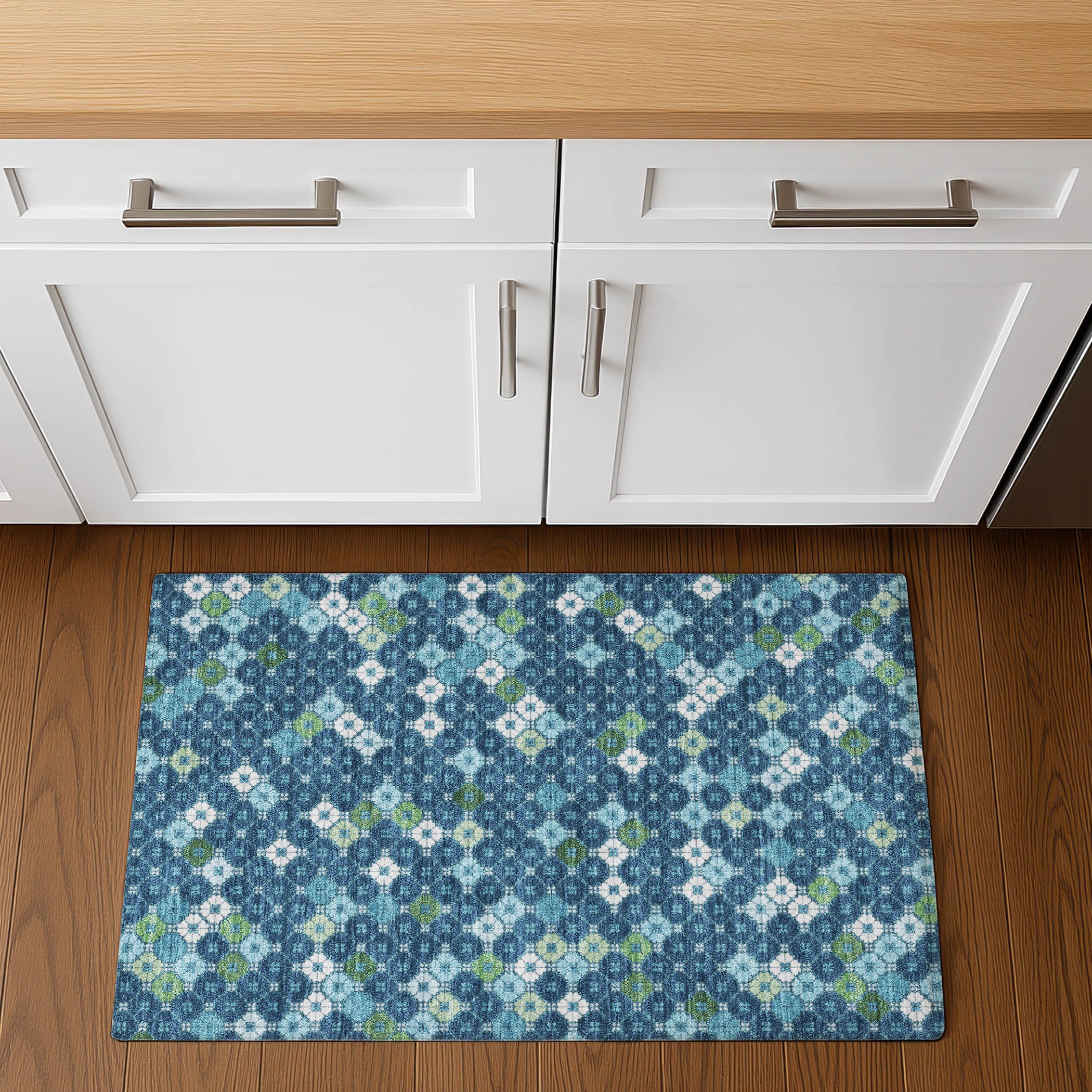 Antigua Machine Washable Transitional Navy Blue Rug 1'8" x 2'6" #shape_Rectangle