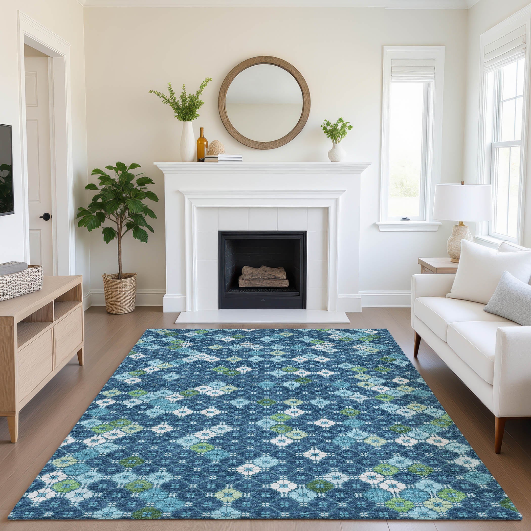 Antigua Machine Washable Transitional Navy Blue Rug 2'6" x 3'10" #shape_Rectangle