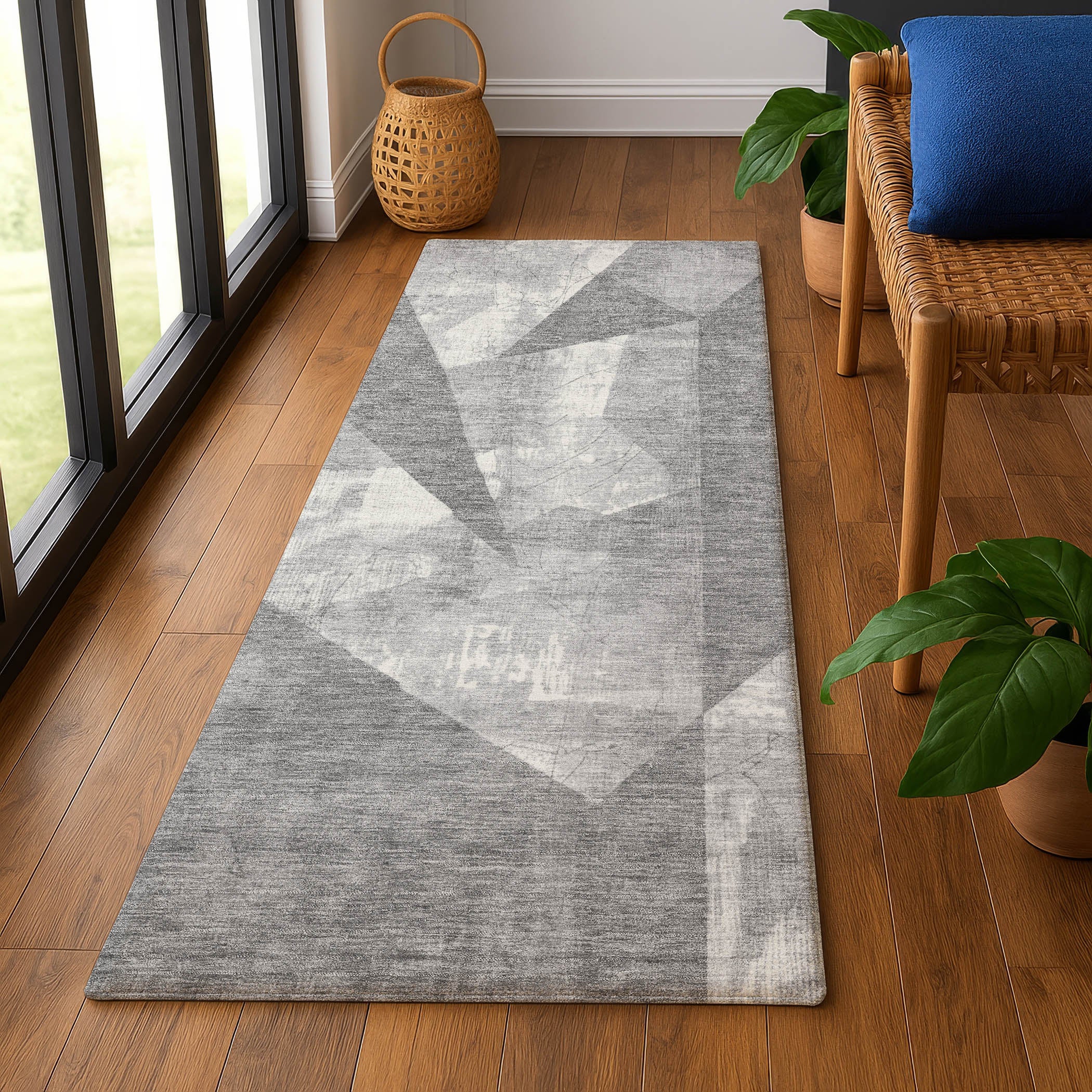 Bergen Machine Washable Transitional Gray Rug 2'3" x 7'6" #shape_Runner