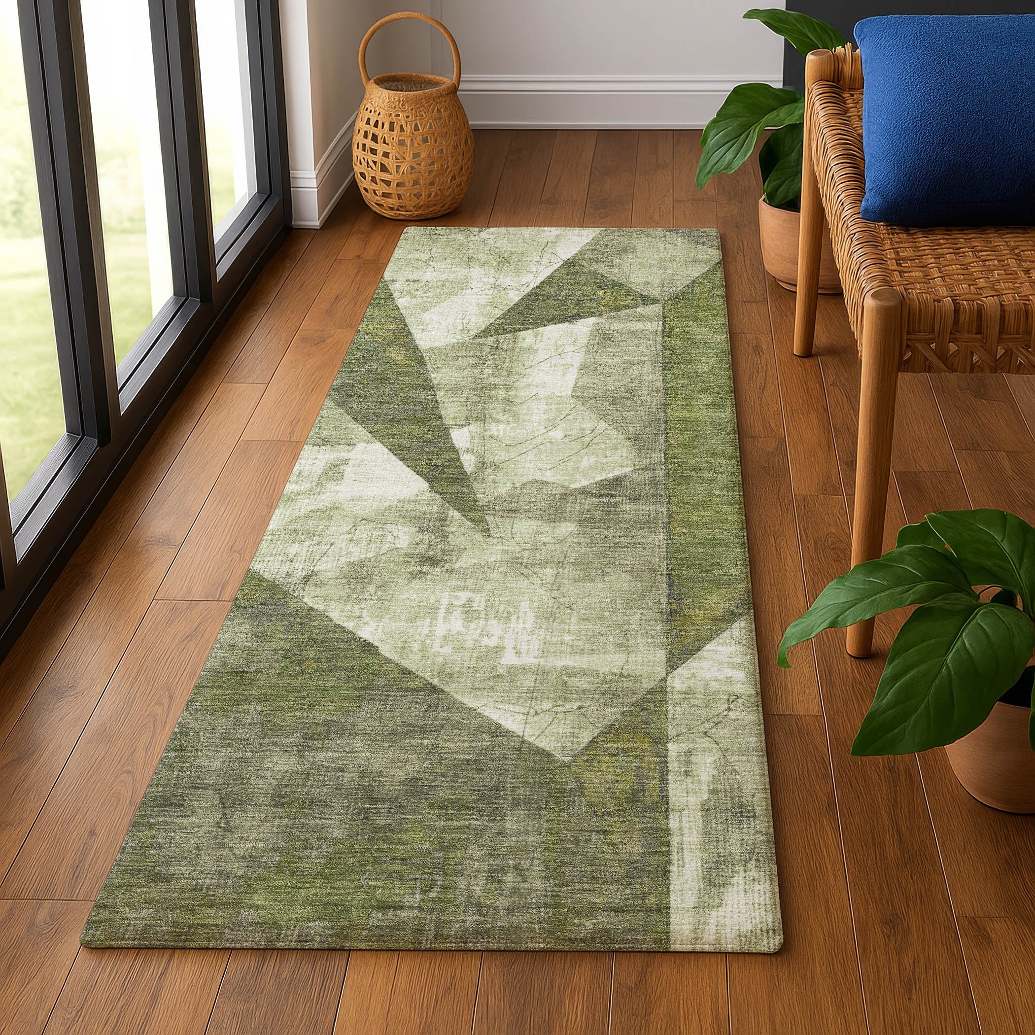 Bergen Machine Washable Transitional Green Rug 2'3" x 7'6" #shape_Runner
