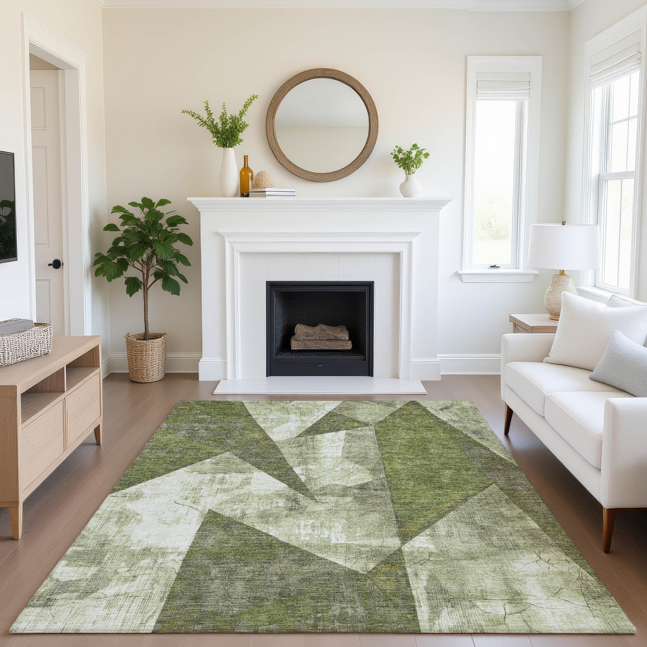 Bergen Machine Washable Transitional Green Rug 2'6" x 3'10" #shape_Rectangle