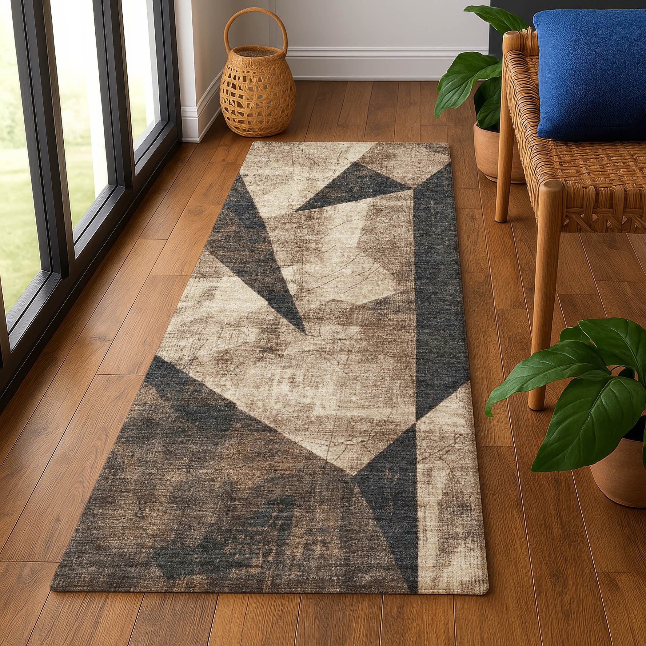 Bergen Machine Washable Transitional Mocha Brown Rug 2'3" x 7'6" #shape_Runner