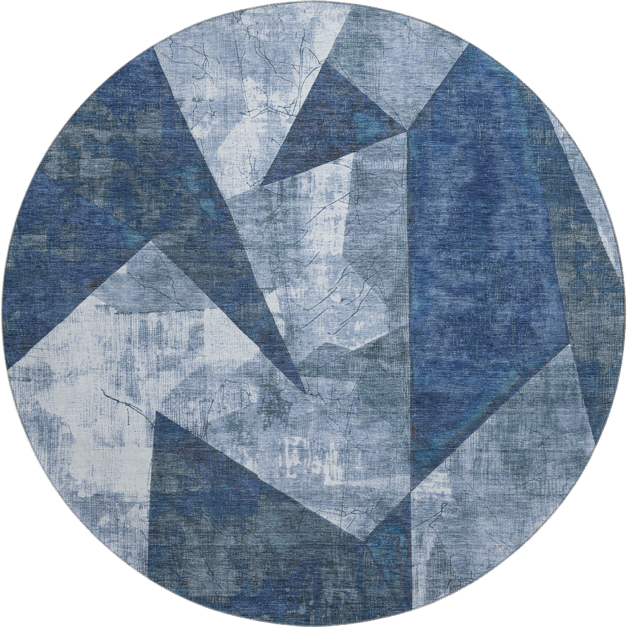 Bergen Machine Washable Transitional Navy Blue Rug 8' x 8' #shape_Round