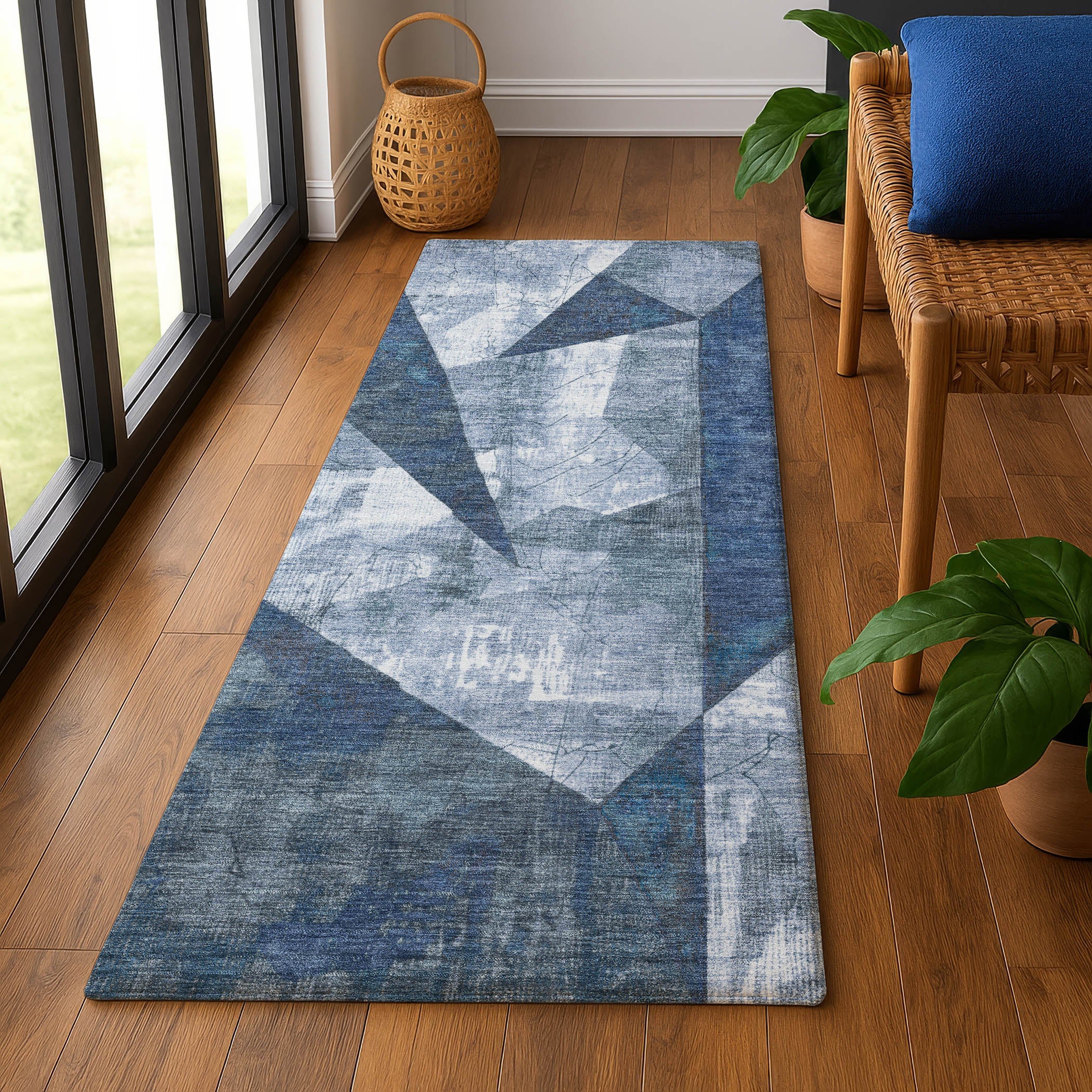 Bergen Machine Washable Transitional Navy Blue Rug 2'3" x 7'6" #shape_Runner