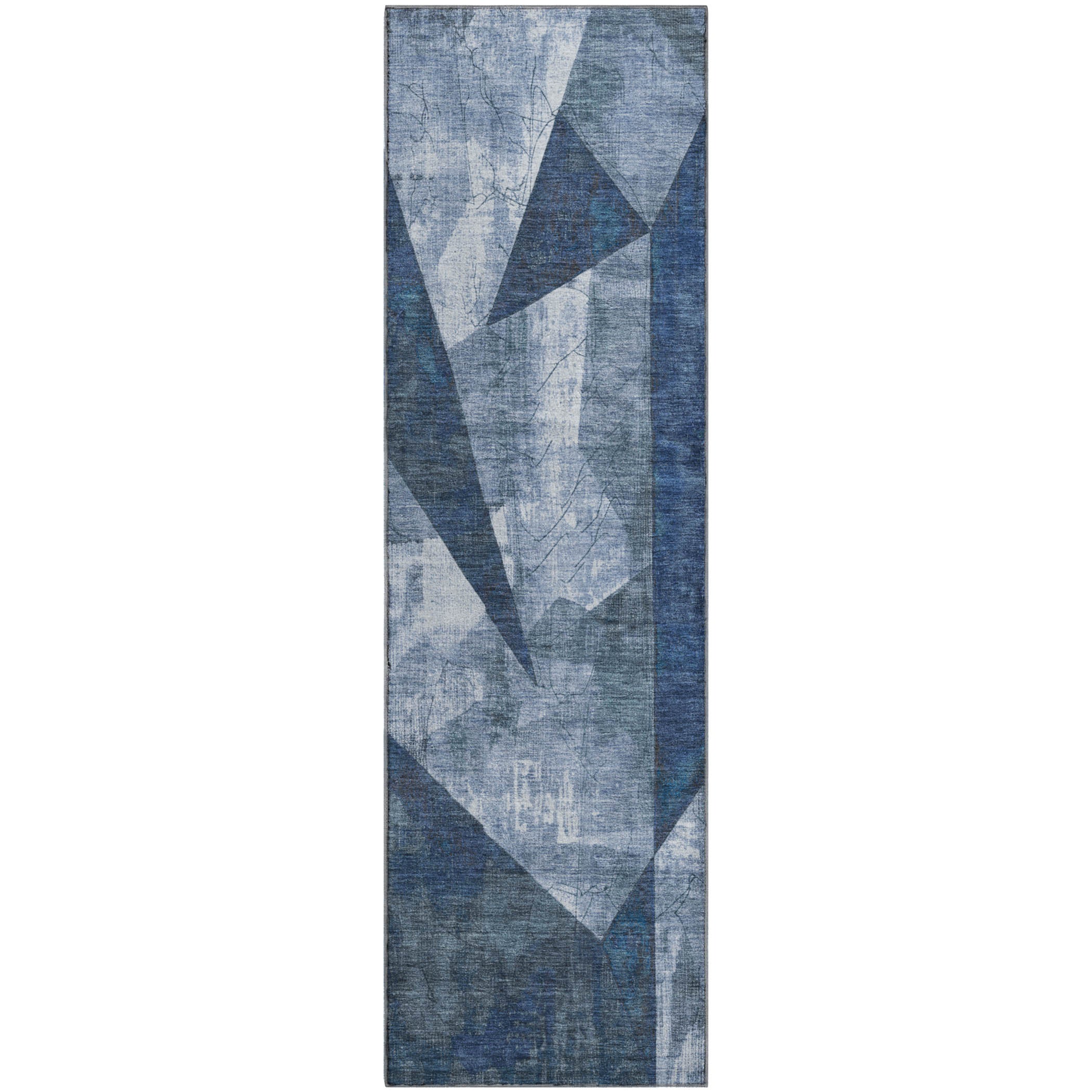 Bergen Machine Washable Transitional Navy Blue Rug 2'3" x 7'6" #shape_Runner