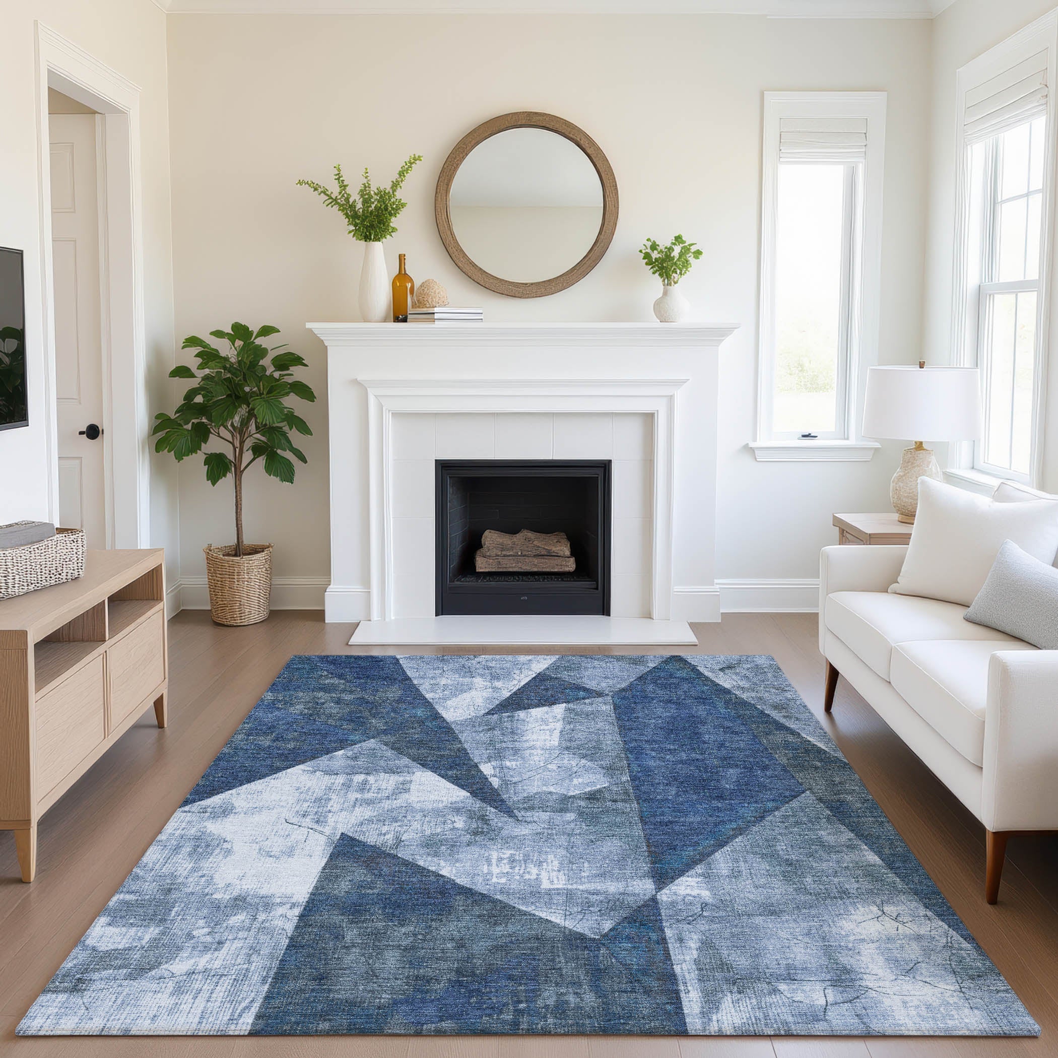 Bergen Machine Washable Transitional Navy Blue Rug 2'6" x 3'10" #shape_Rectangle