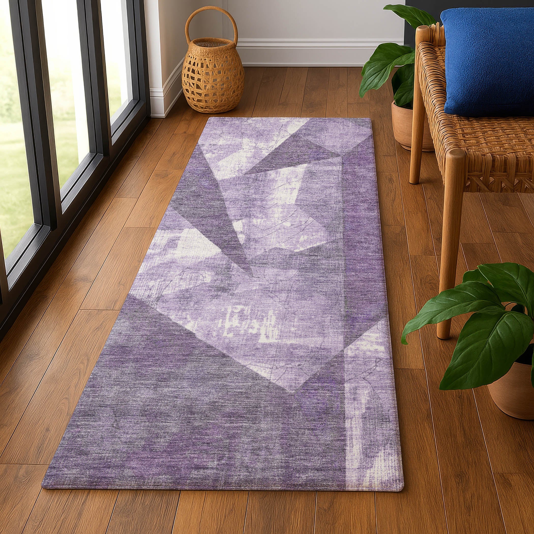 Bergen Machine Washable Transitional Purple Rug 2'3" x 7'6" #shape_Runner