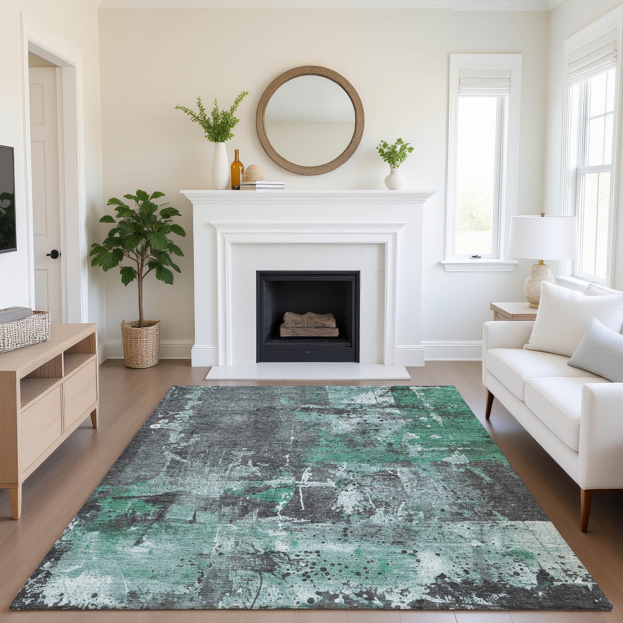 Tbilisi Machine Washable Transitional Green Rug 2'6" x 3'10" #shape_Rectangle