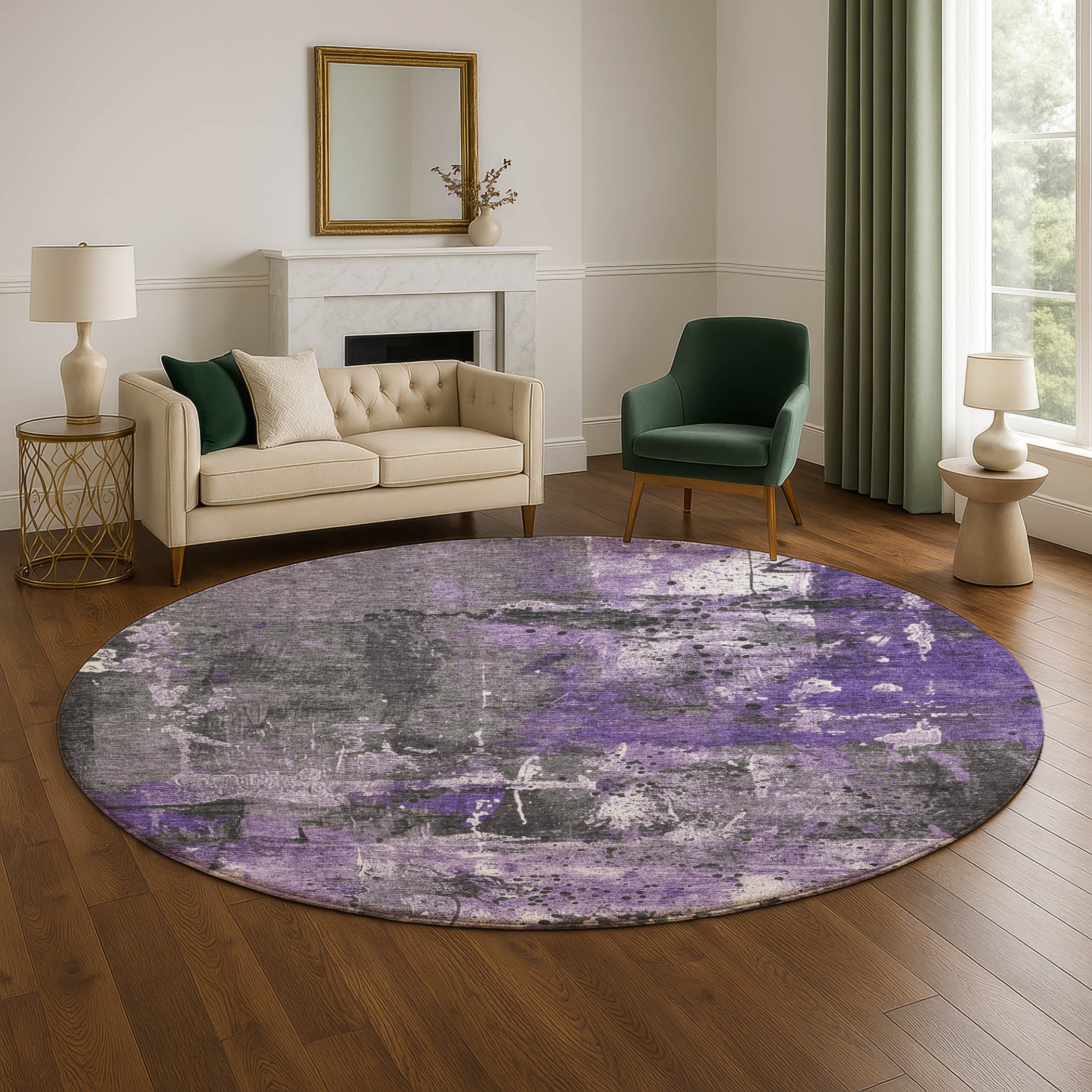 Tbilisi Machine Washable Transitional Purple Rug 8' x 8' #shape_Round