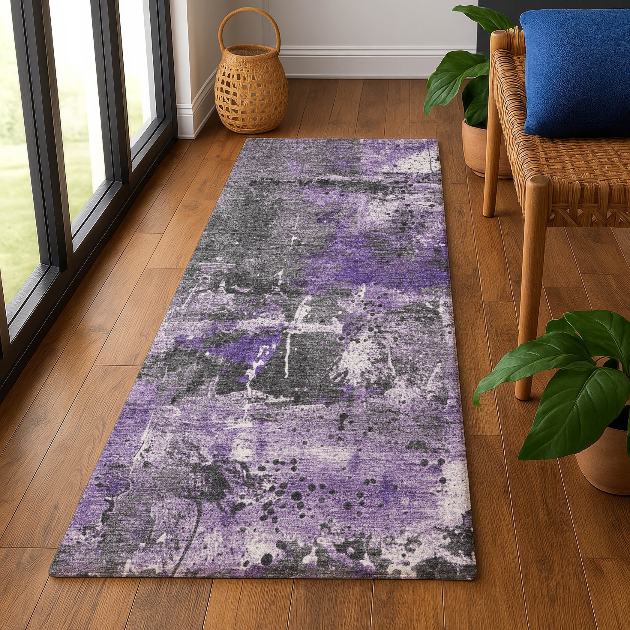 Tbilisi Machine Washable Transitional Purple Rug 2'3" x 7'6" #shape_Runner