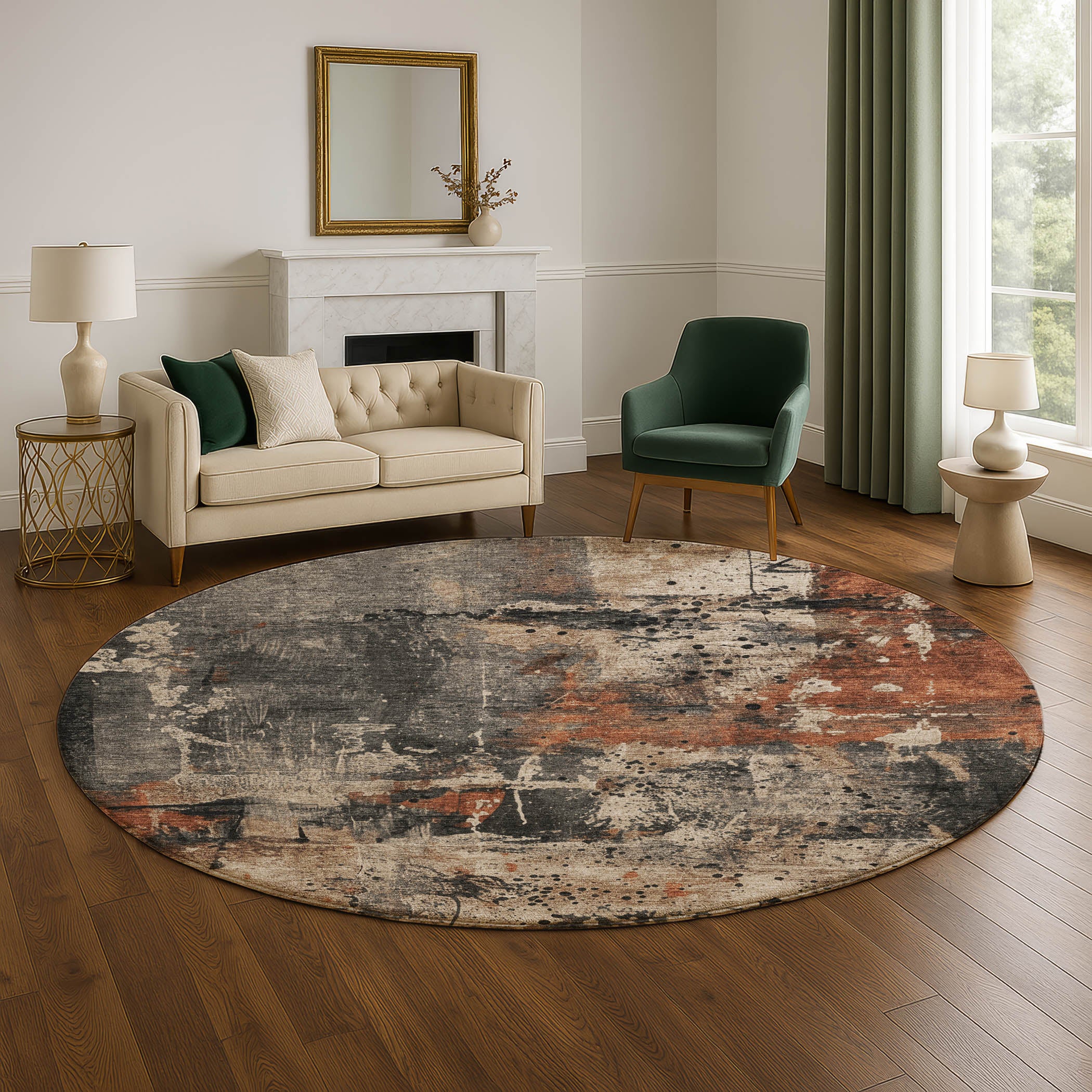 Tbilisi Machine Washable Transitional Taupe Brown Rug 8' x 8' #shape_Round