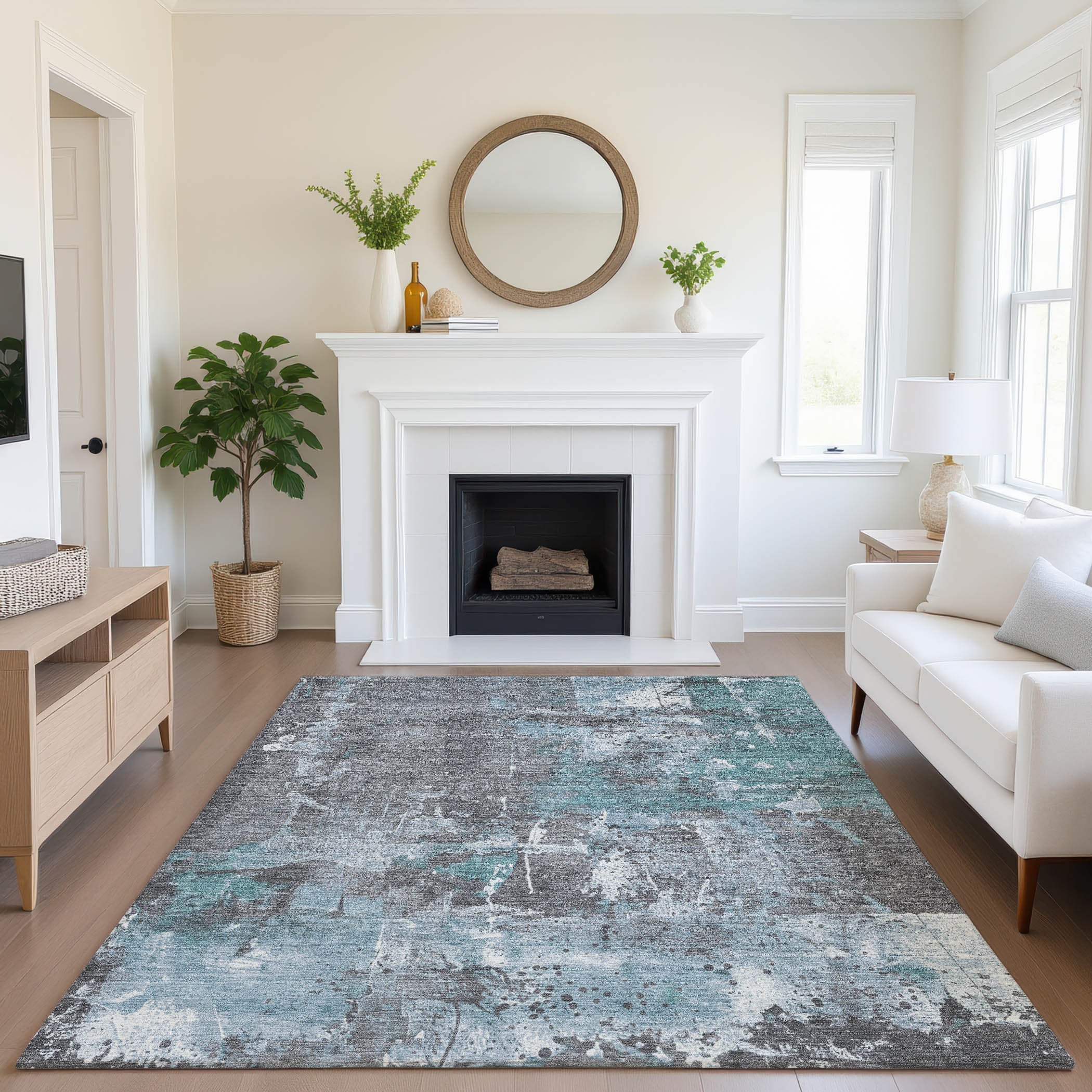 Tbilisi Machine Washable Transitional Teal Rug 2'6" x 3'10" #shape_Rectangle