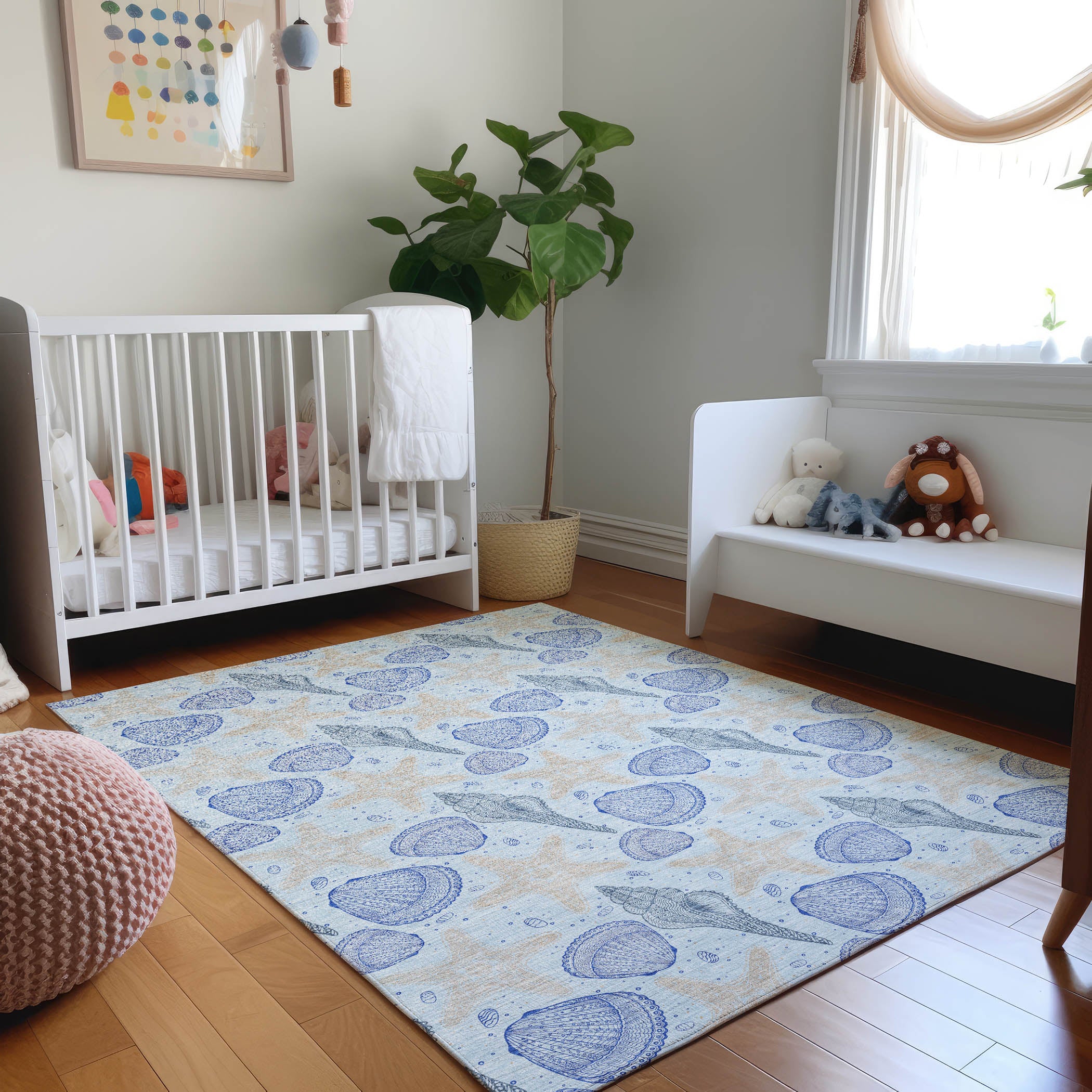 Mdina Machine Washable Coastal Blue Rug 2'6" x 3'10" #shape_Rectangle