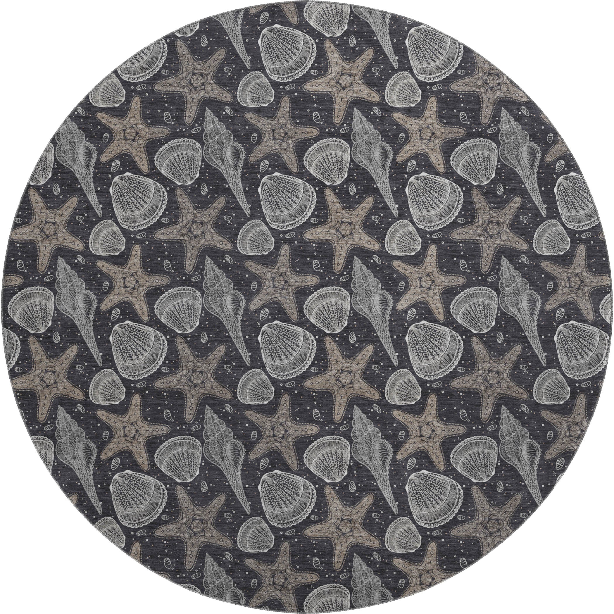 Mdina Machine Washable Coastal Midnight Black Rug 8' x 8' #shape_Round