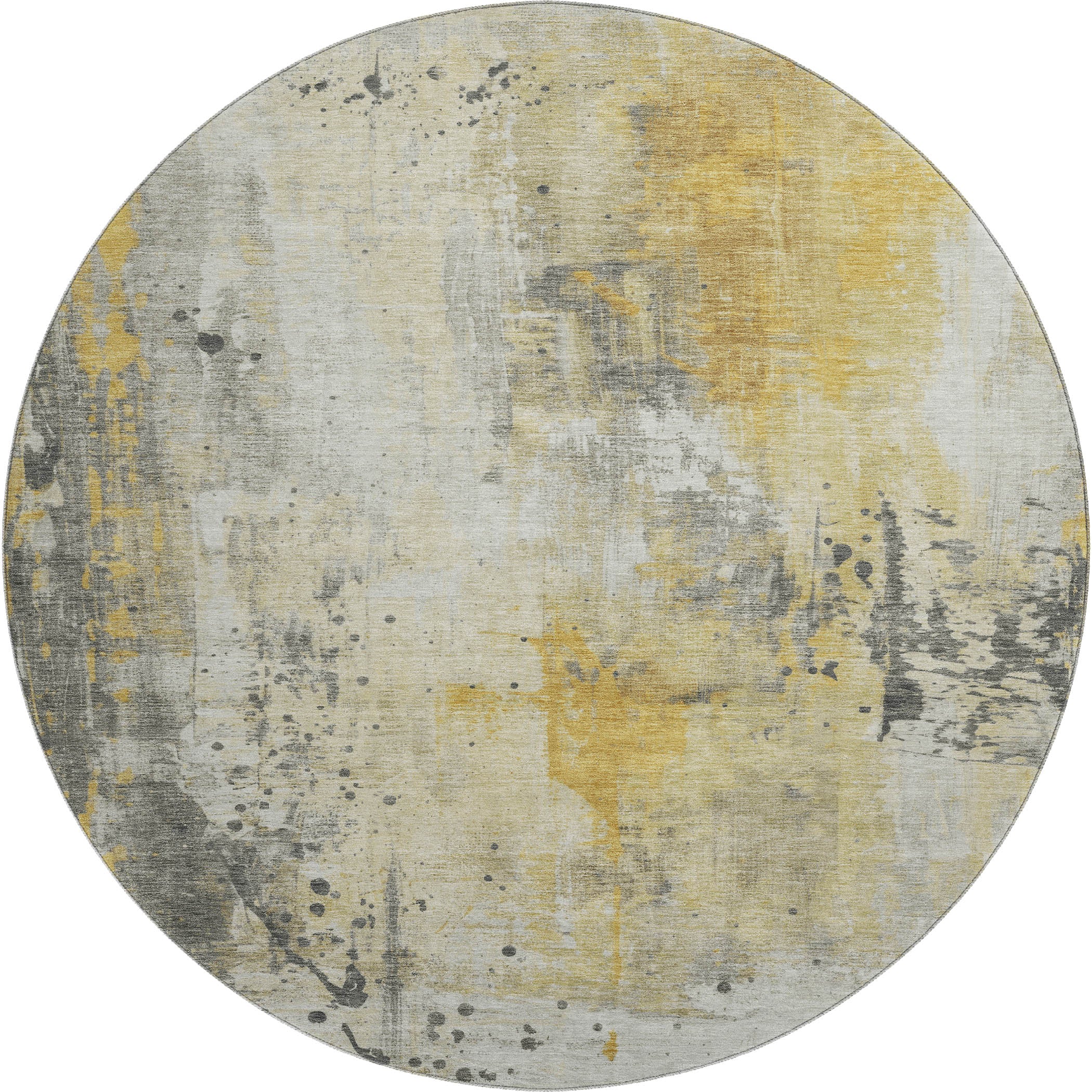 Havana Machine Washable Transitional Gold Rug 8' x 8' #shape_Round
