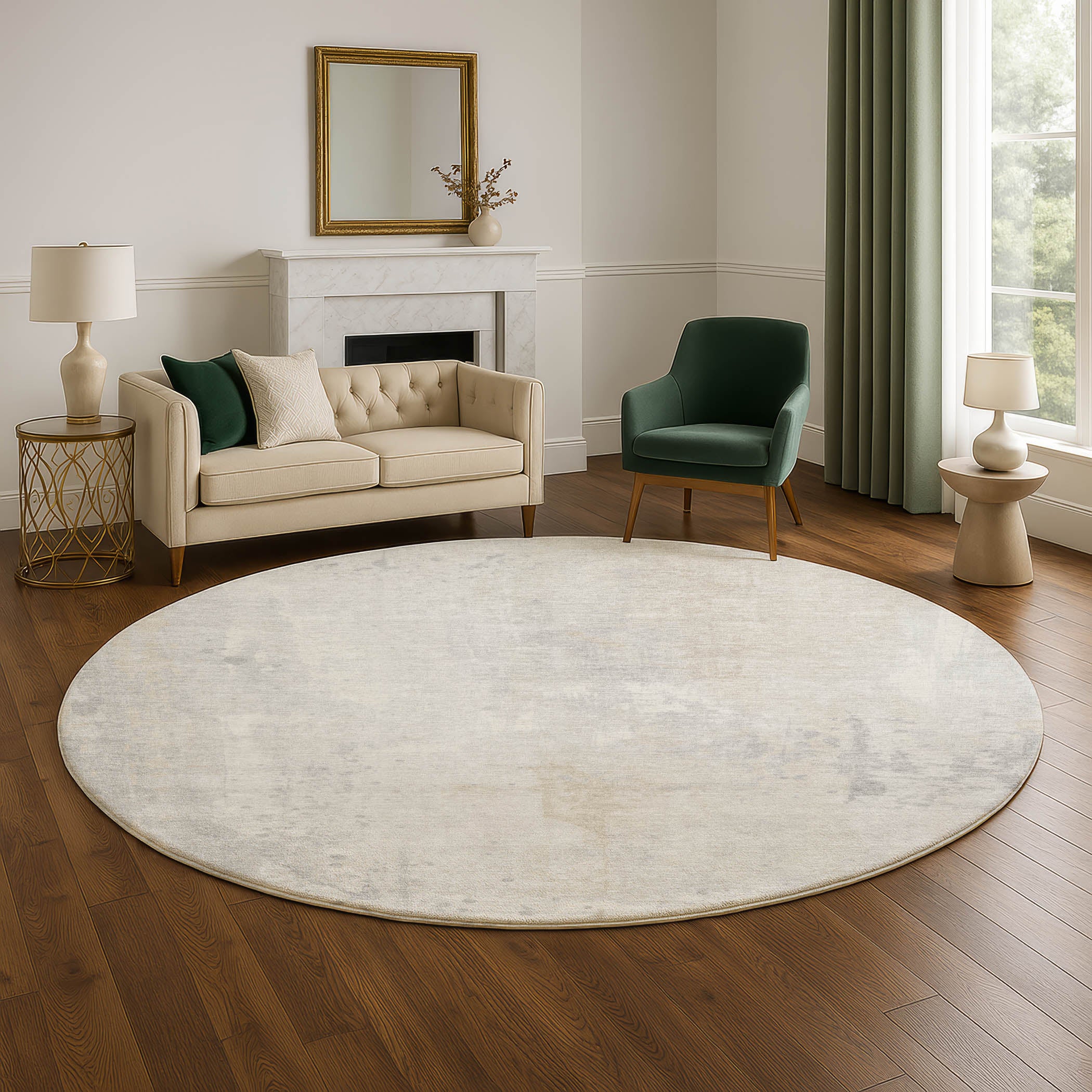 Havana Machine Washable Transitional Ivory Rug 8' x 8' #shape_Round
