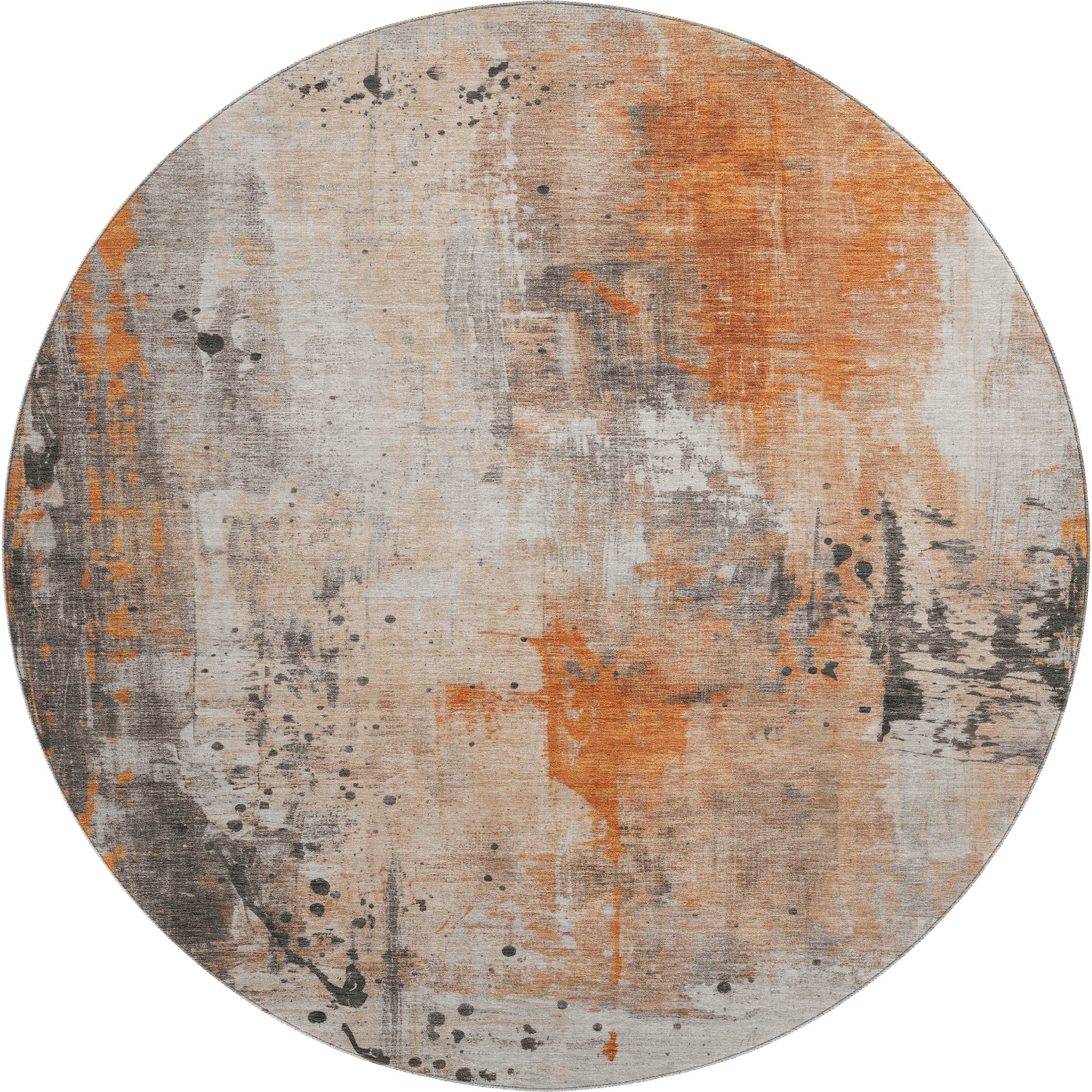 Havana Machine Washable Transitional Orange Rug 8' x 8' #shape_Round