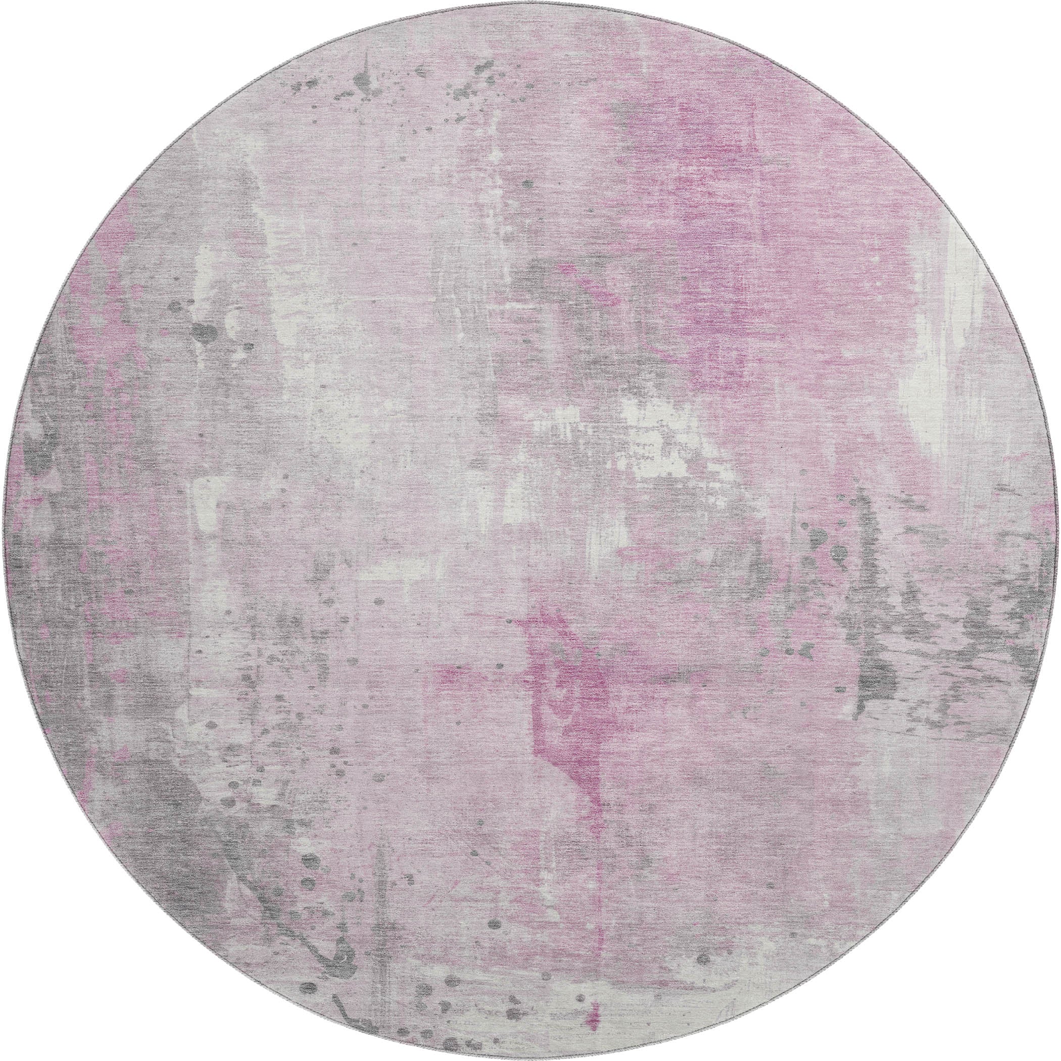 Havana Machine Washable Transitional Pink Rug 8' x 8' #shape_Round