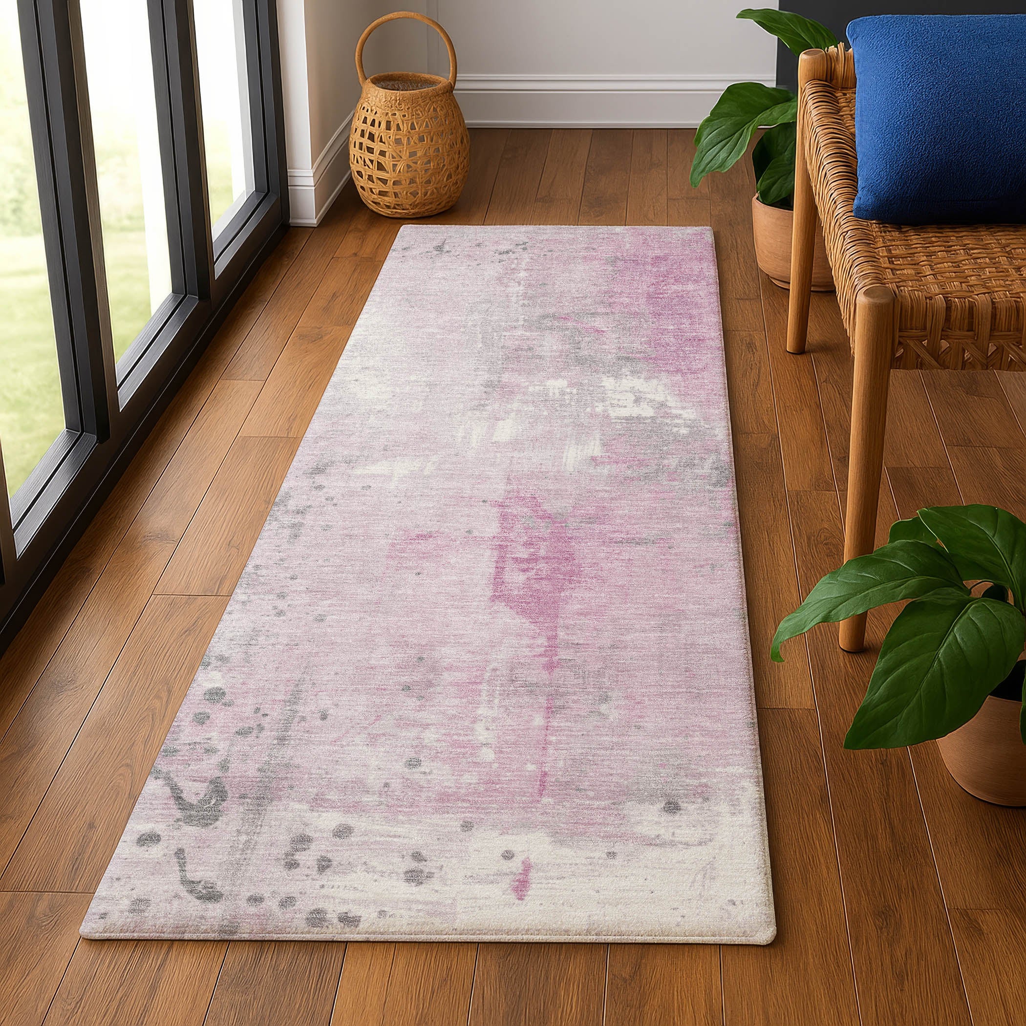 Havana Machine Washable Transitional Pink Rug 2'3" x 7'6" #shape_Runner