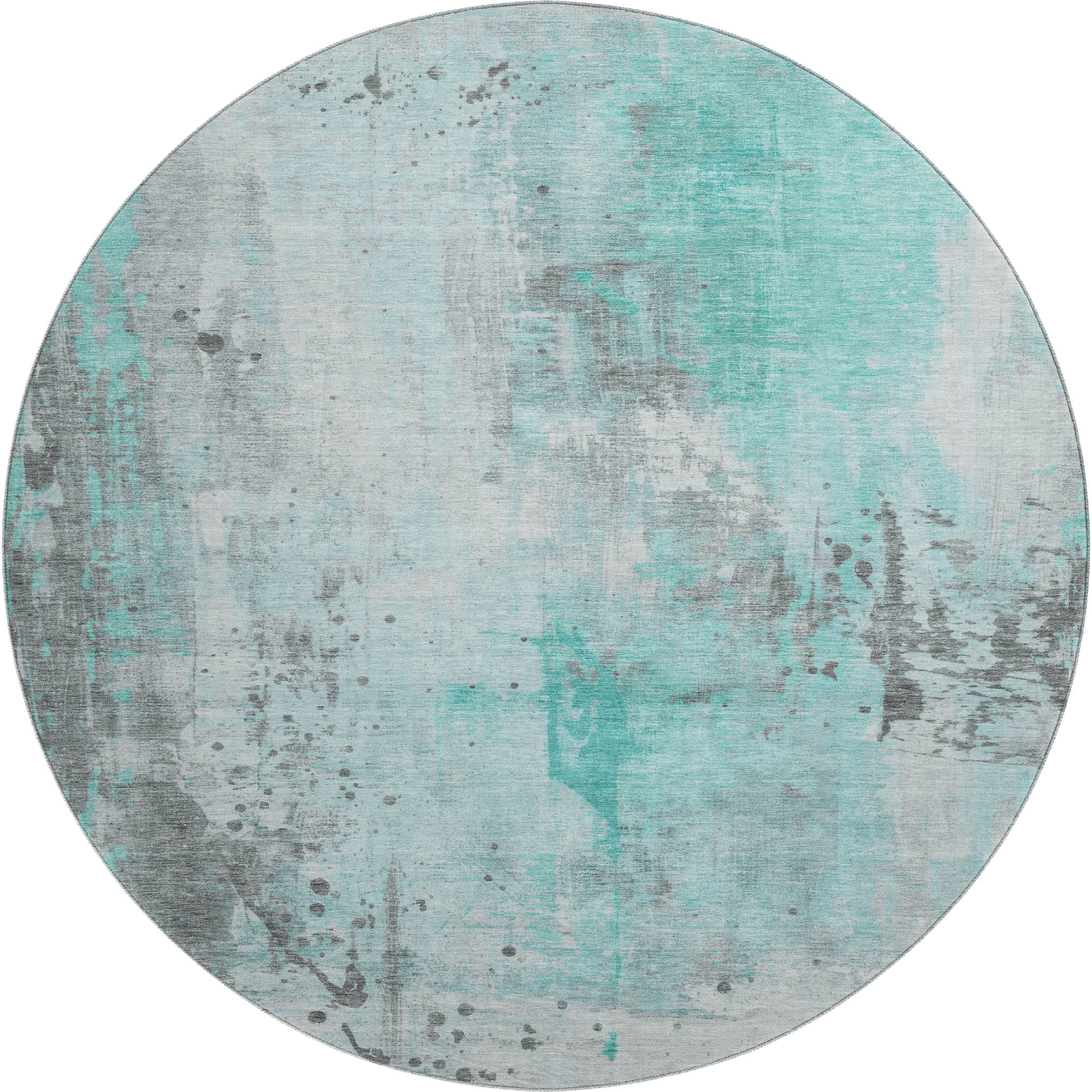 Havana Machine Washable Transitional Teal Rug 8' x 8' #shape_Round