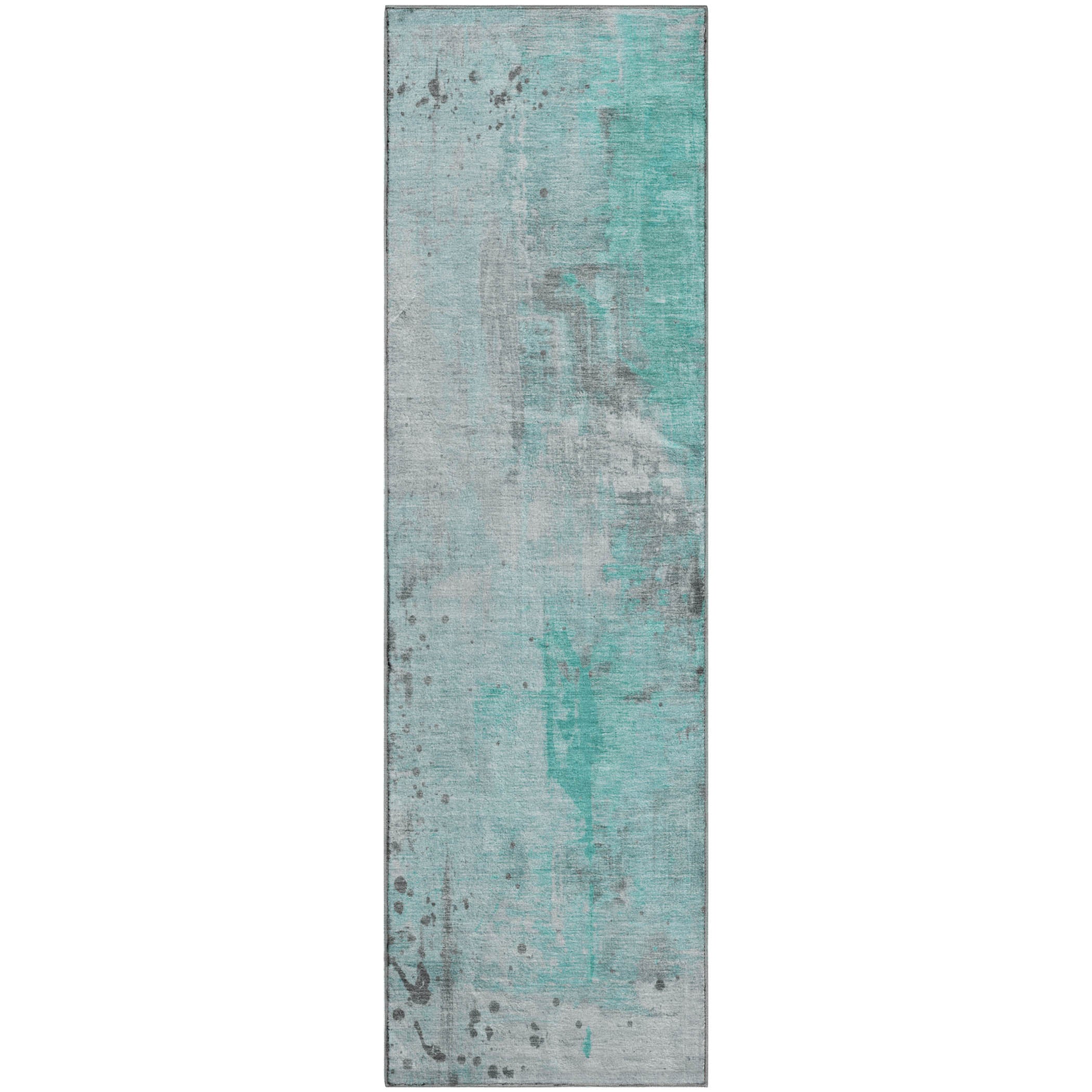 Havana Machine Washable Transitional Teal Rug 2'3" x 7'6" #shape_Runner