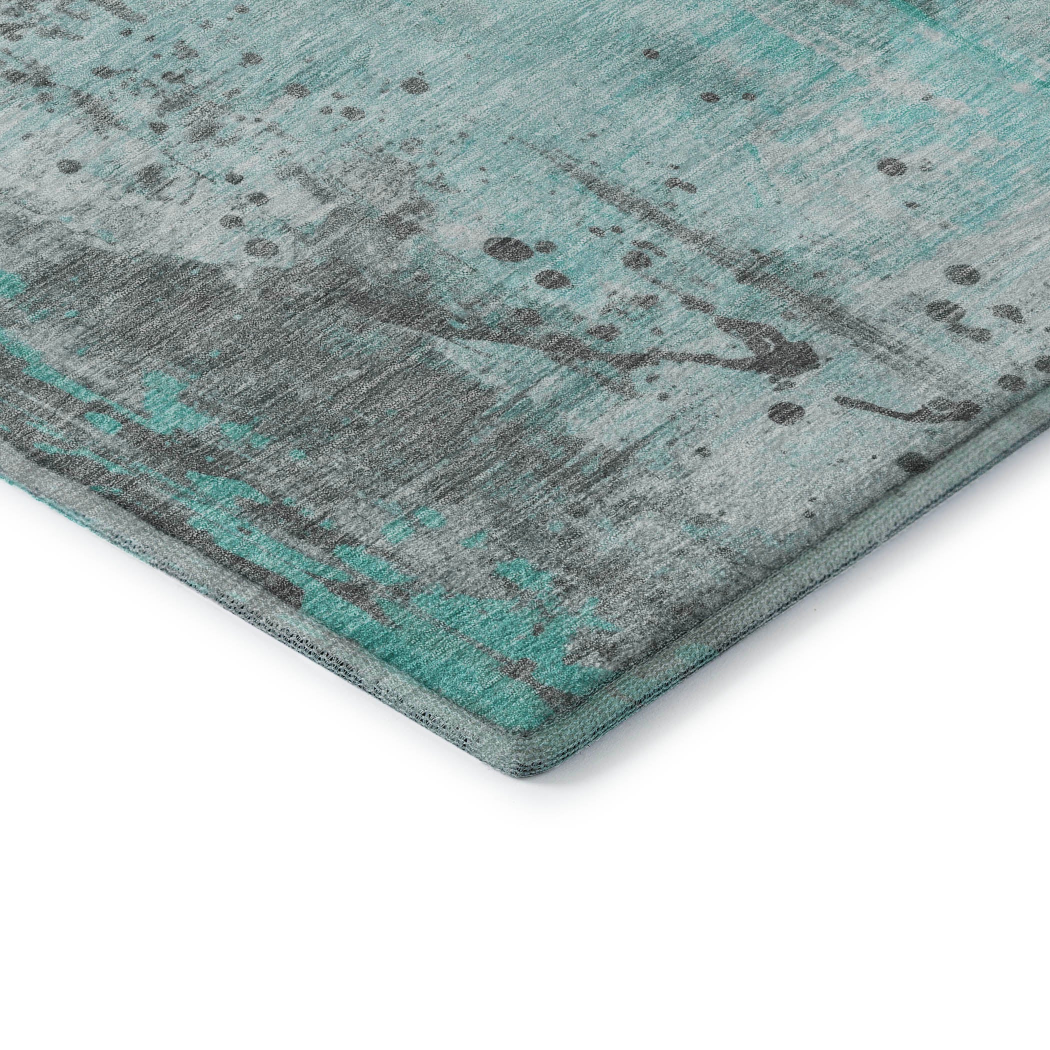 Havana Machine Washable Transitional Teal Rug 1'8" x 2'6" #shape_Rectangle