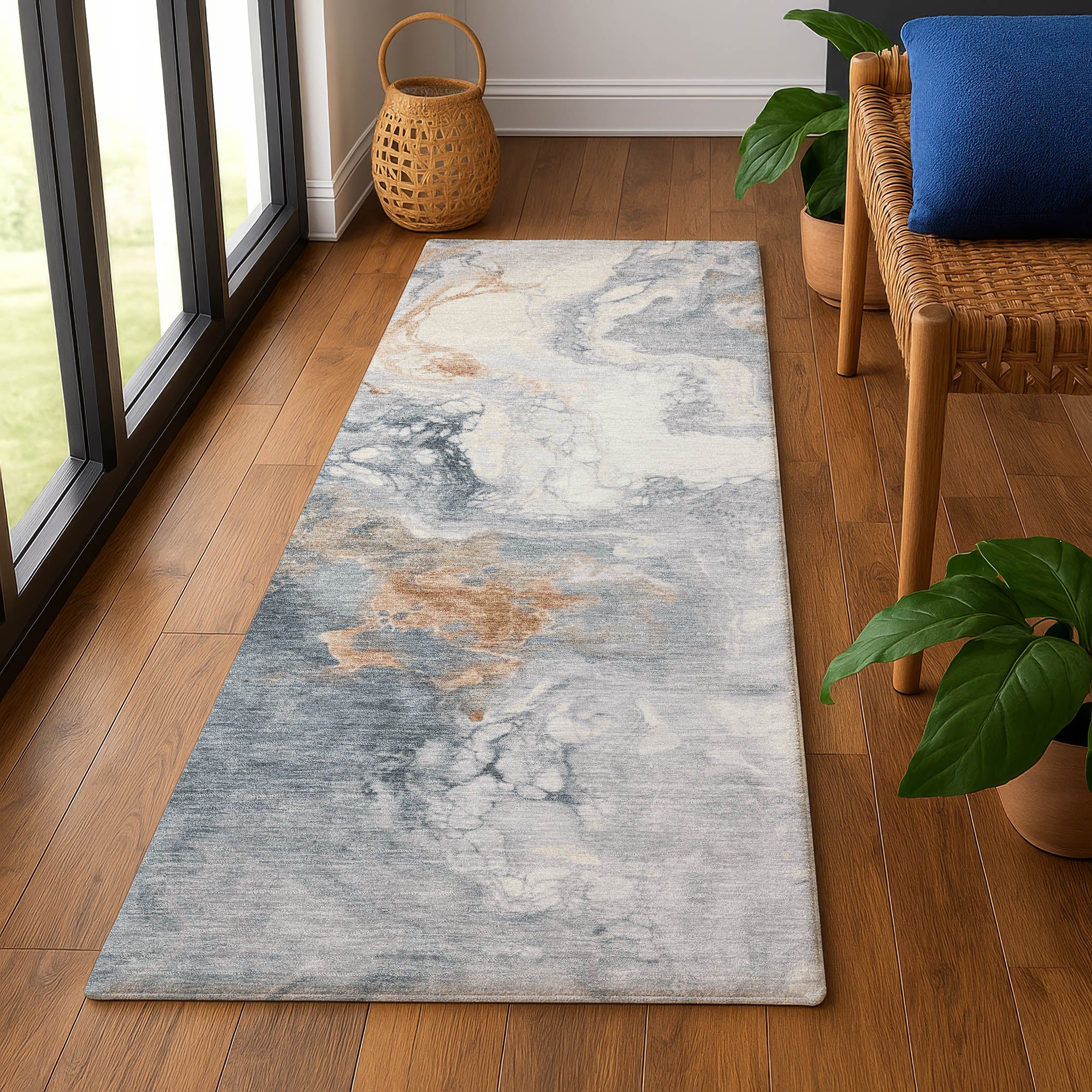 Mdina Machine Washable Transitional Gray Rug 2'3" x 7'6" #shape_Runner