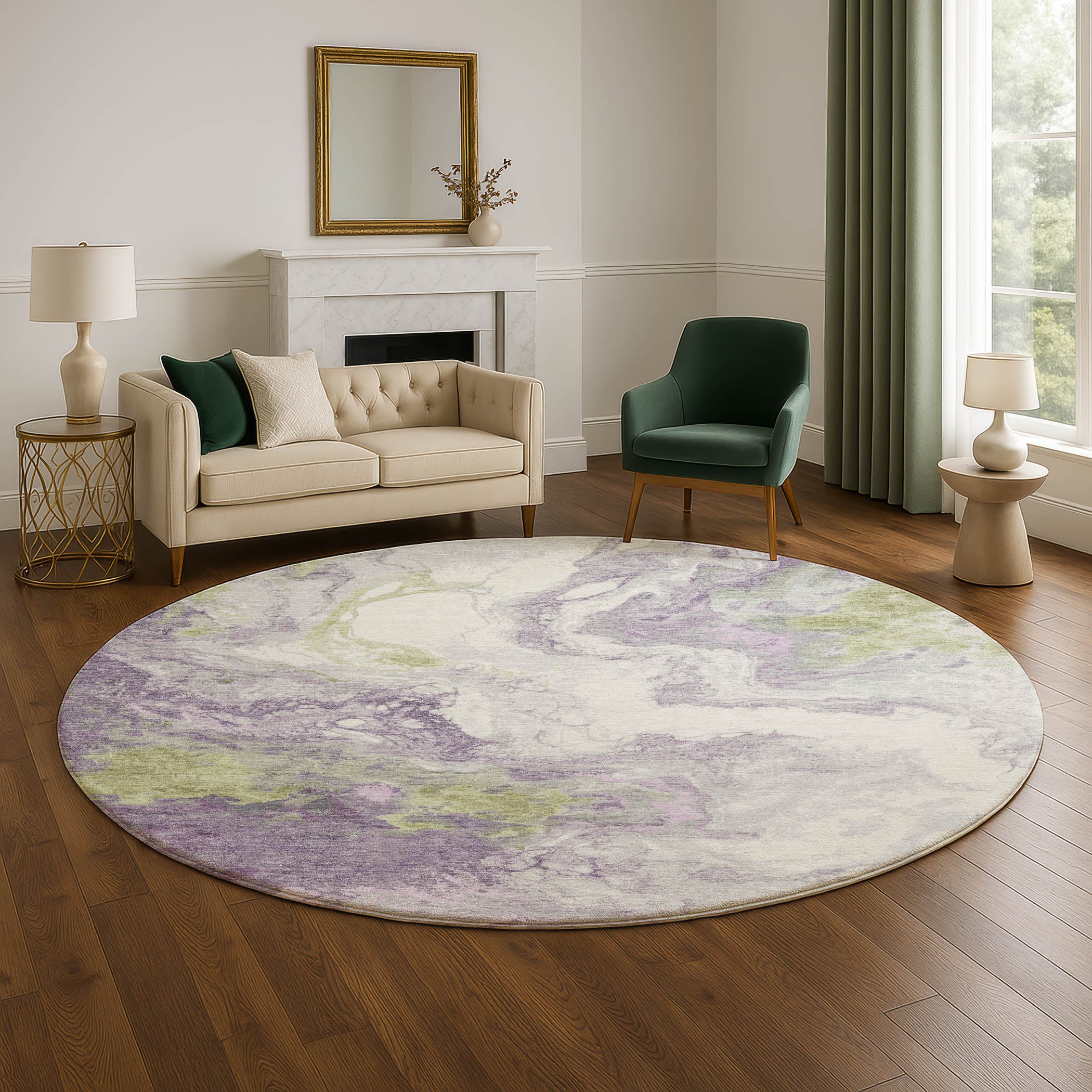 Mdina Machine Washable Transitional Lavender Purple Rug 8' x 8' #shape_Round