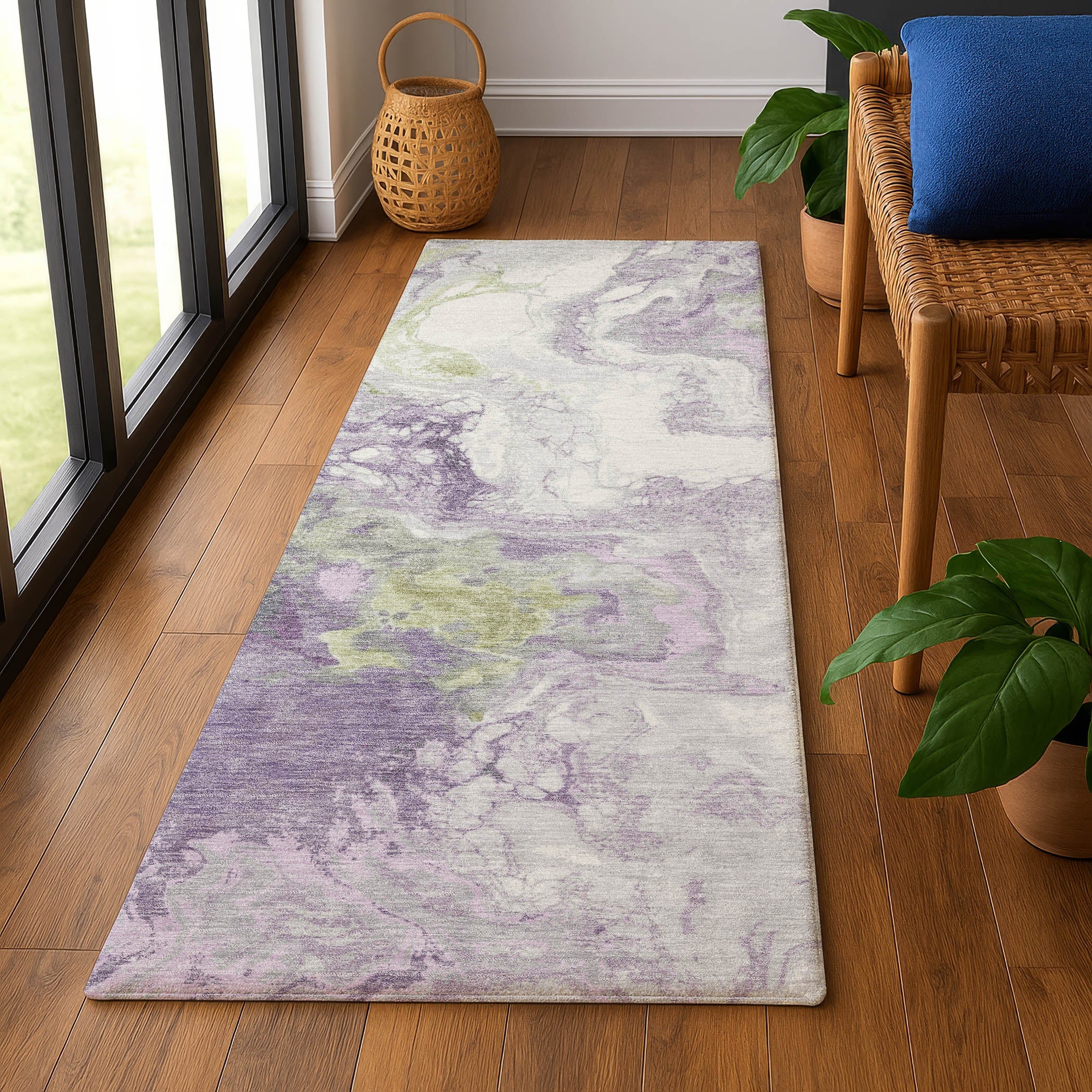 Mdina Machine Washable Transitional Lavender Purple Rug 2'3" x 7'6" #shape_Runner