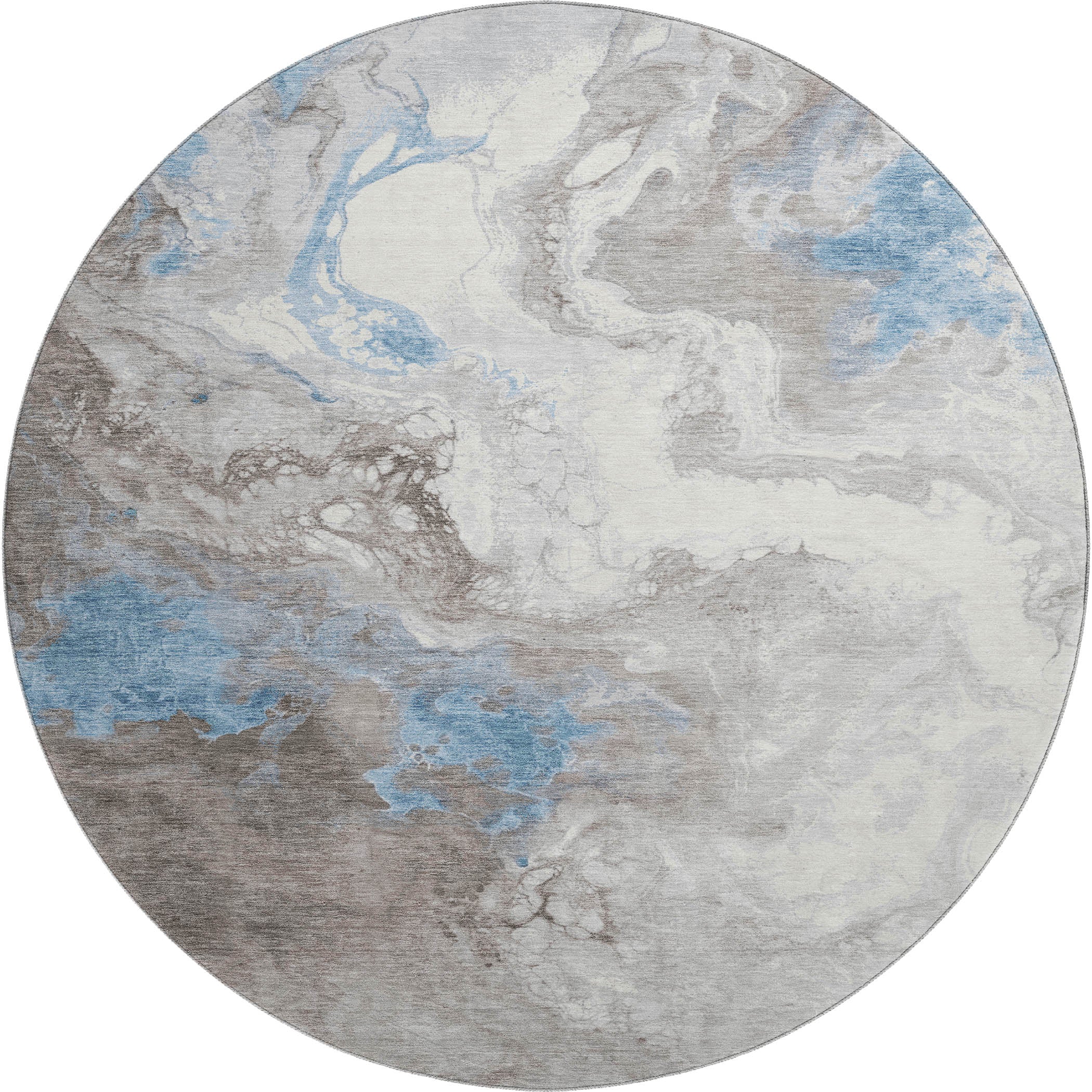 Mdina Machine Washable Transitional Taupe Brown Rug 8' x 8' #shape_Round
