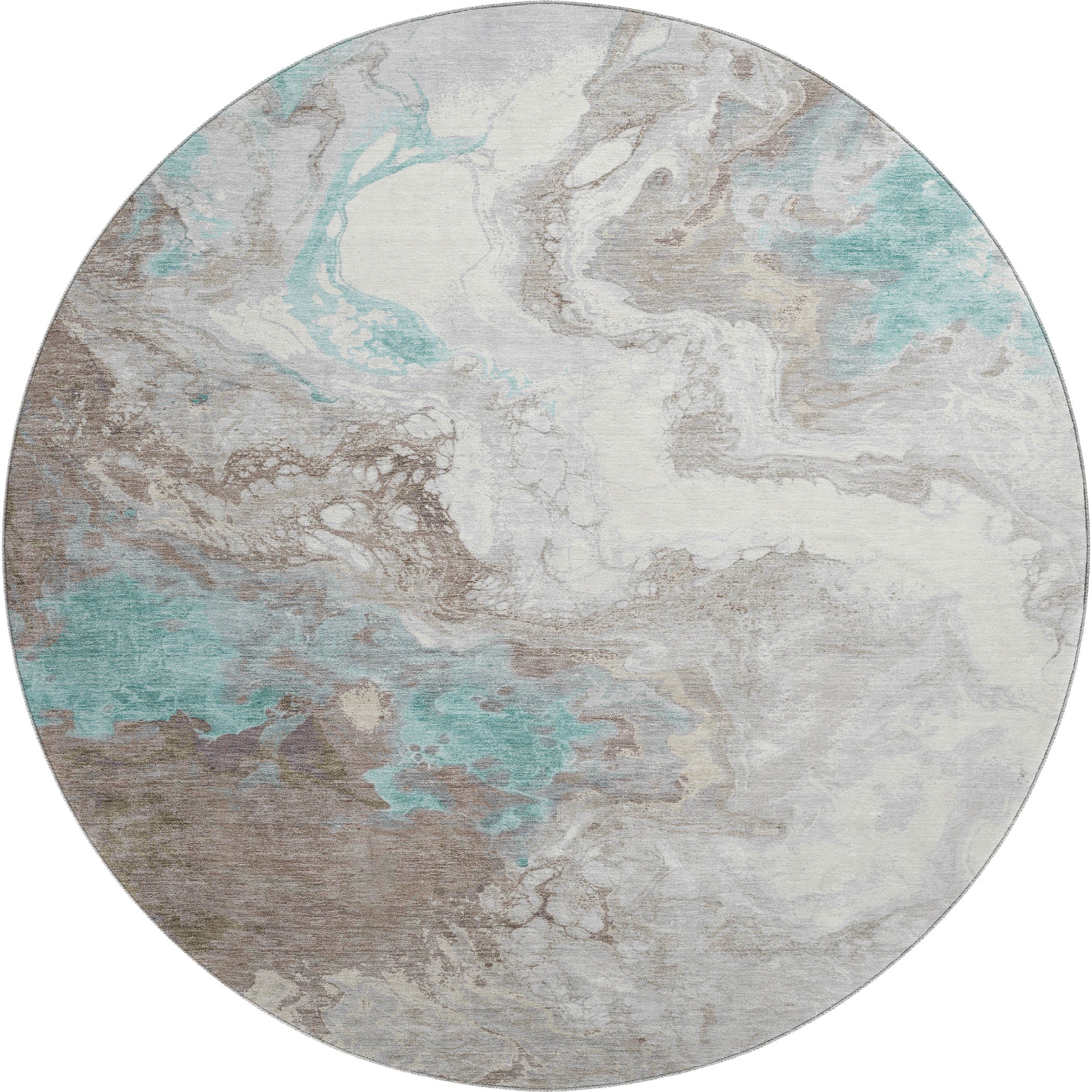 Mdina Machine Washable Transitional Teal Rug 8' x 8' #shape_Round