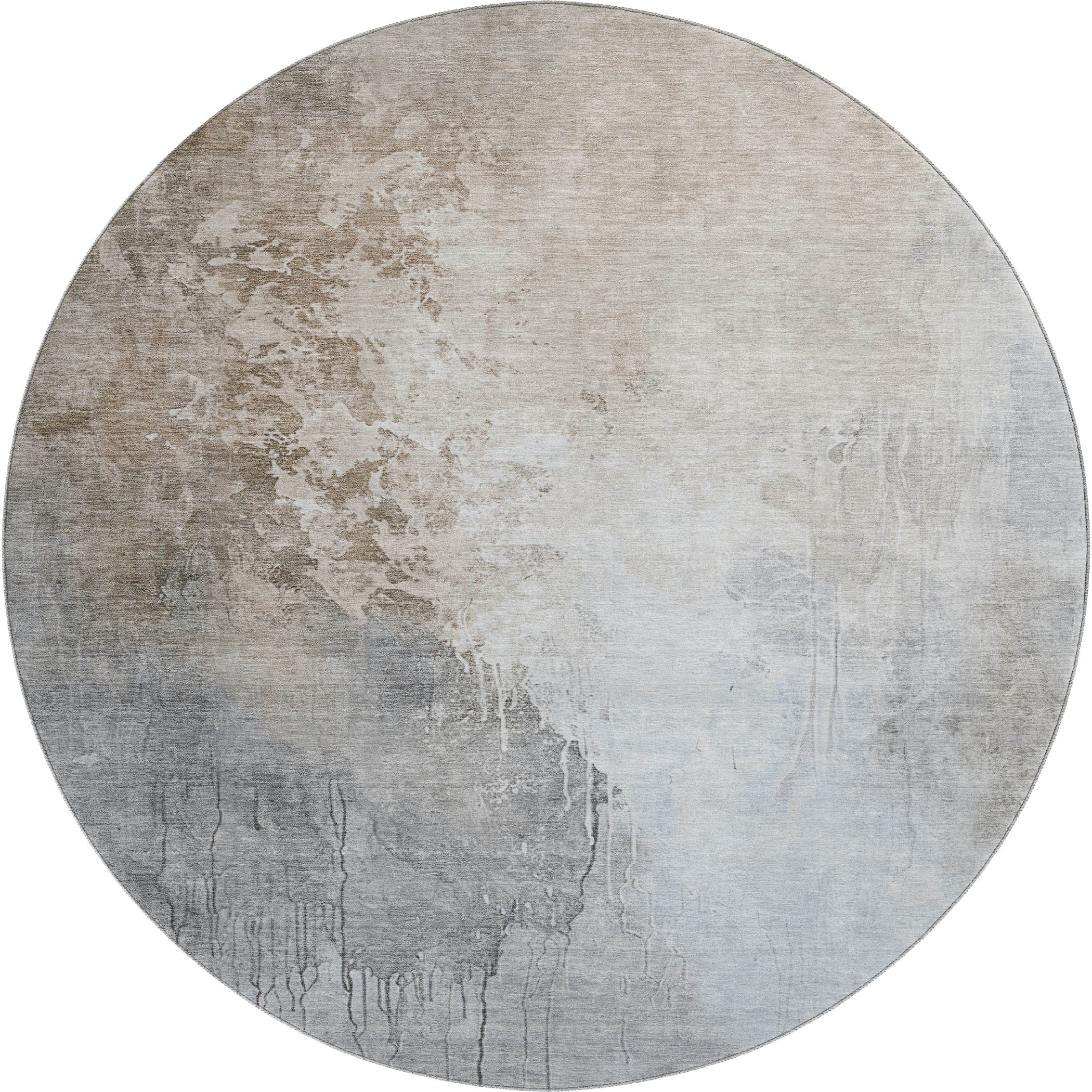 Sintra Machine Washable Transitional Beige Brown Rug 8' x 8' #shape_Round