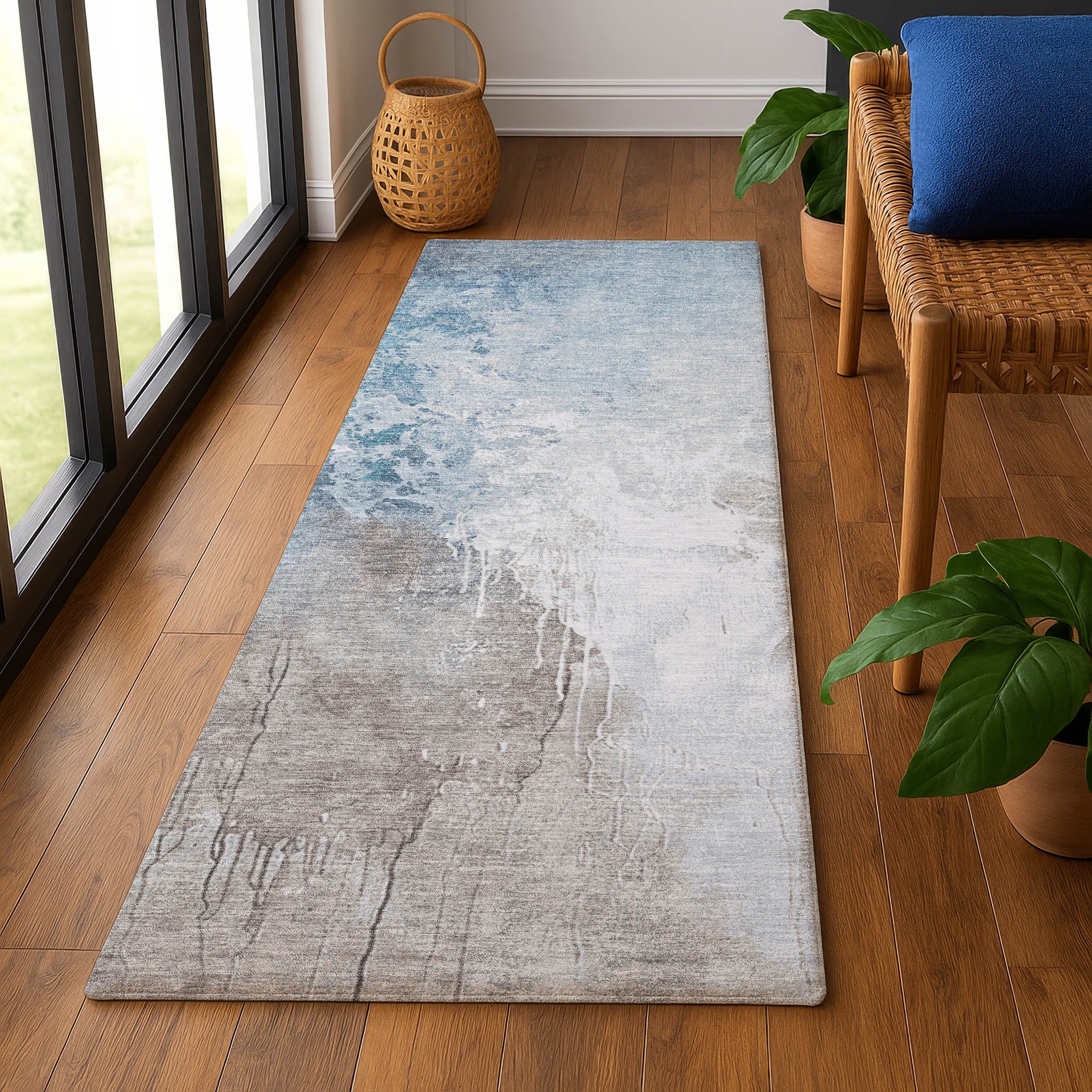 Sintra Machine Washable Transitional Denim Blue Rug 2'3" x 7'6" #shape_Runner